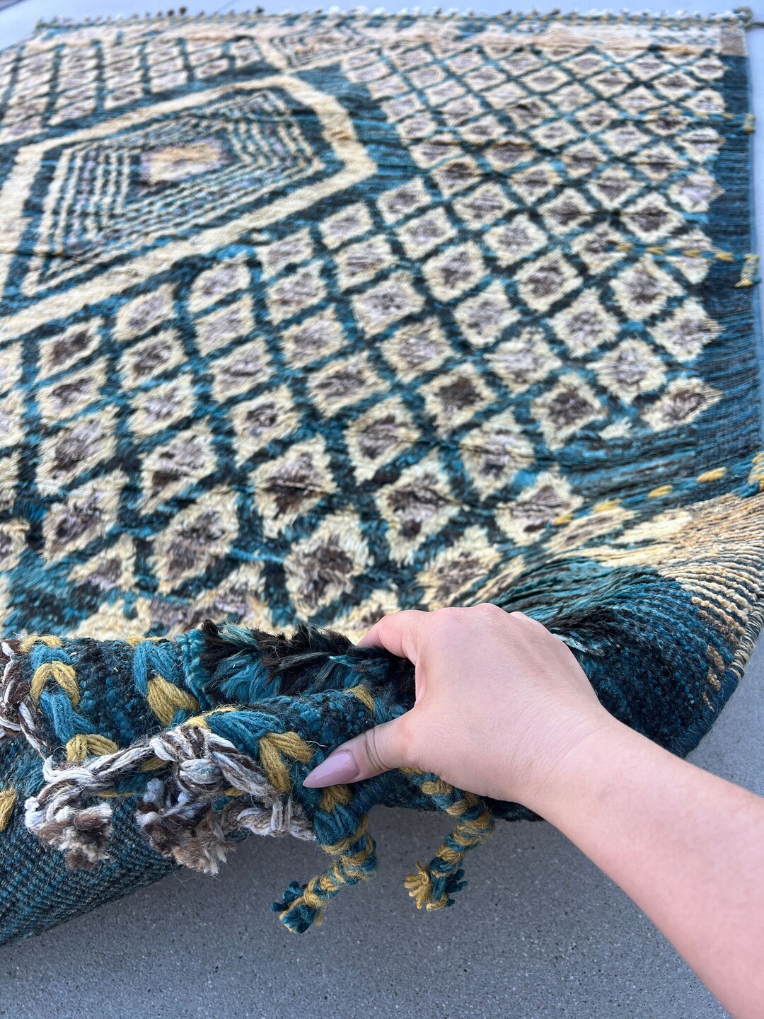 Prussian Rugs 8x10 Handmade Afghan Moroccan Rug | Prussian Baby Blue Beige Cornsilk ...