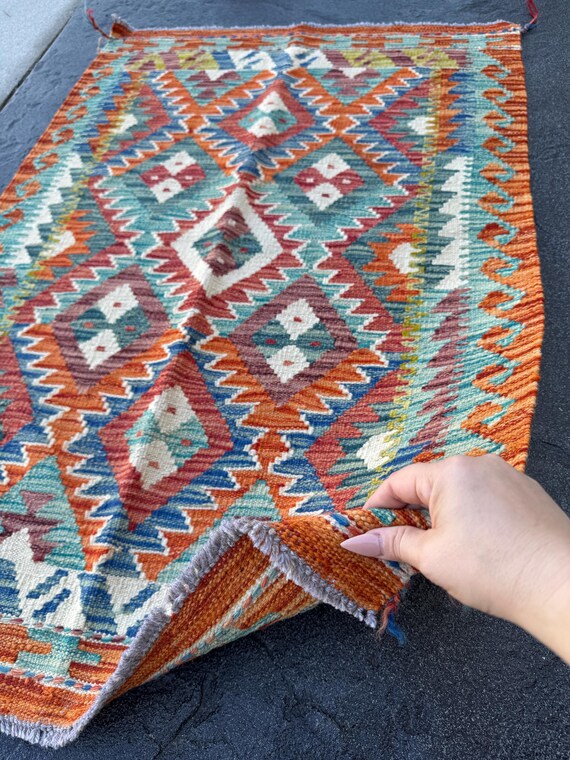 Vol.4アフガニスタン 遊牧民 手織りキリム アクセントラグ 120×88①