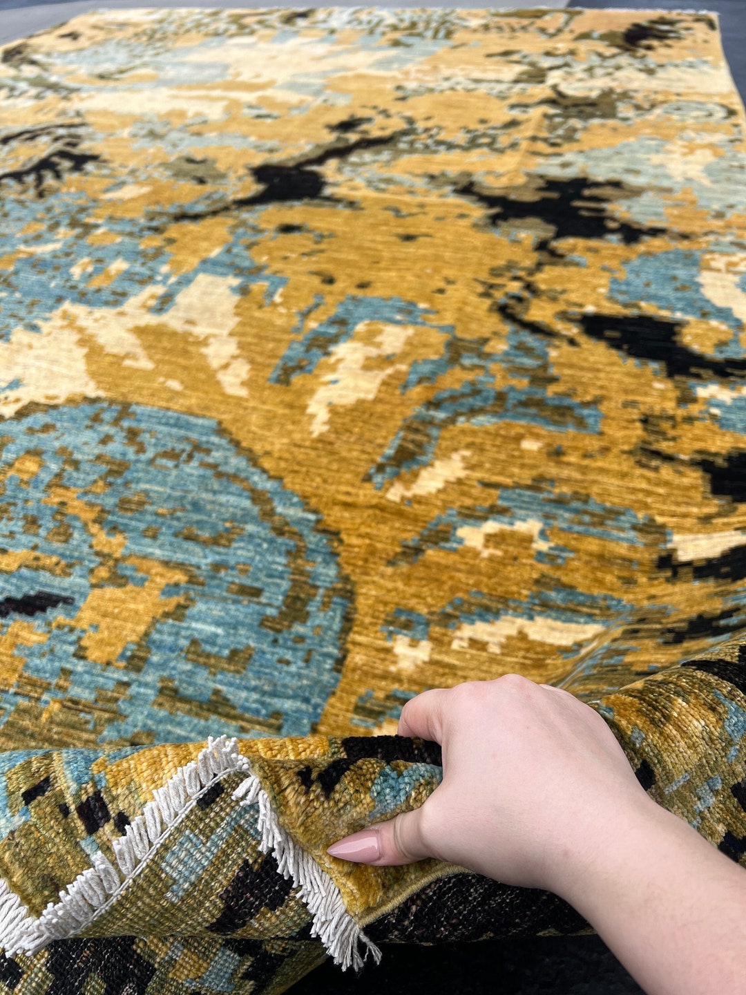 10x13 305x365 Handmade Afghan Rug Gold Mustard Yellow Teal Etsy