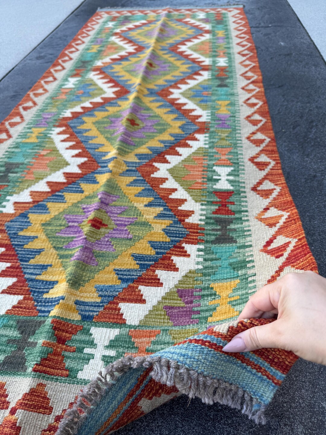 3x7 (100x200) Handmade Afghan Kilim Runner Rug | Cream Beige Orange ...