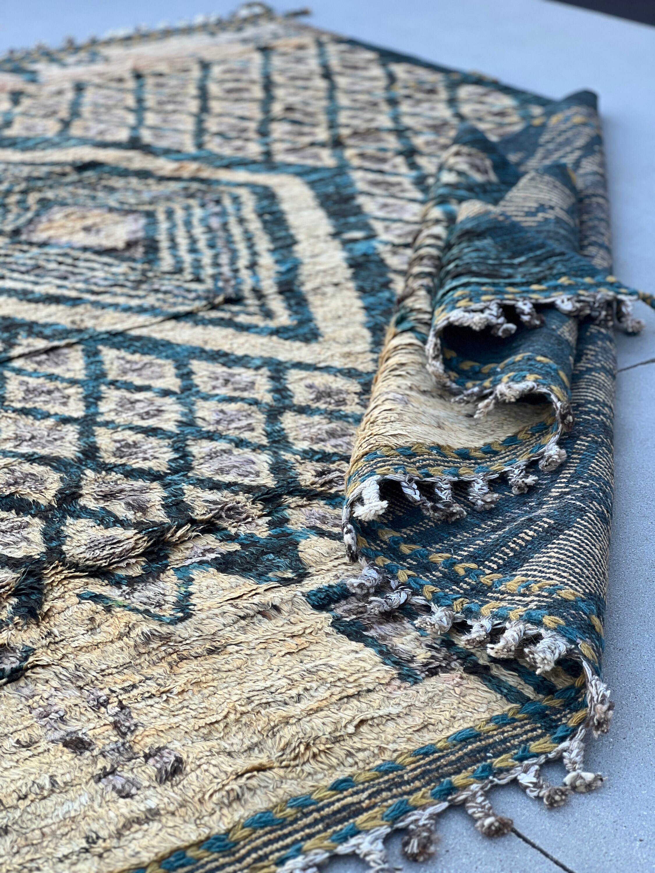 Prussian Rugs 8x10 Handmade Afghan Moroccan Rug | Prussian Baby Blue Beige Cornsilk ...