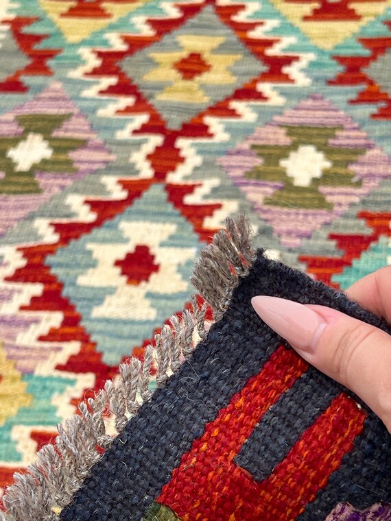 3x7 ハンドメイド アフガニスタン キリム ランナー ラグ