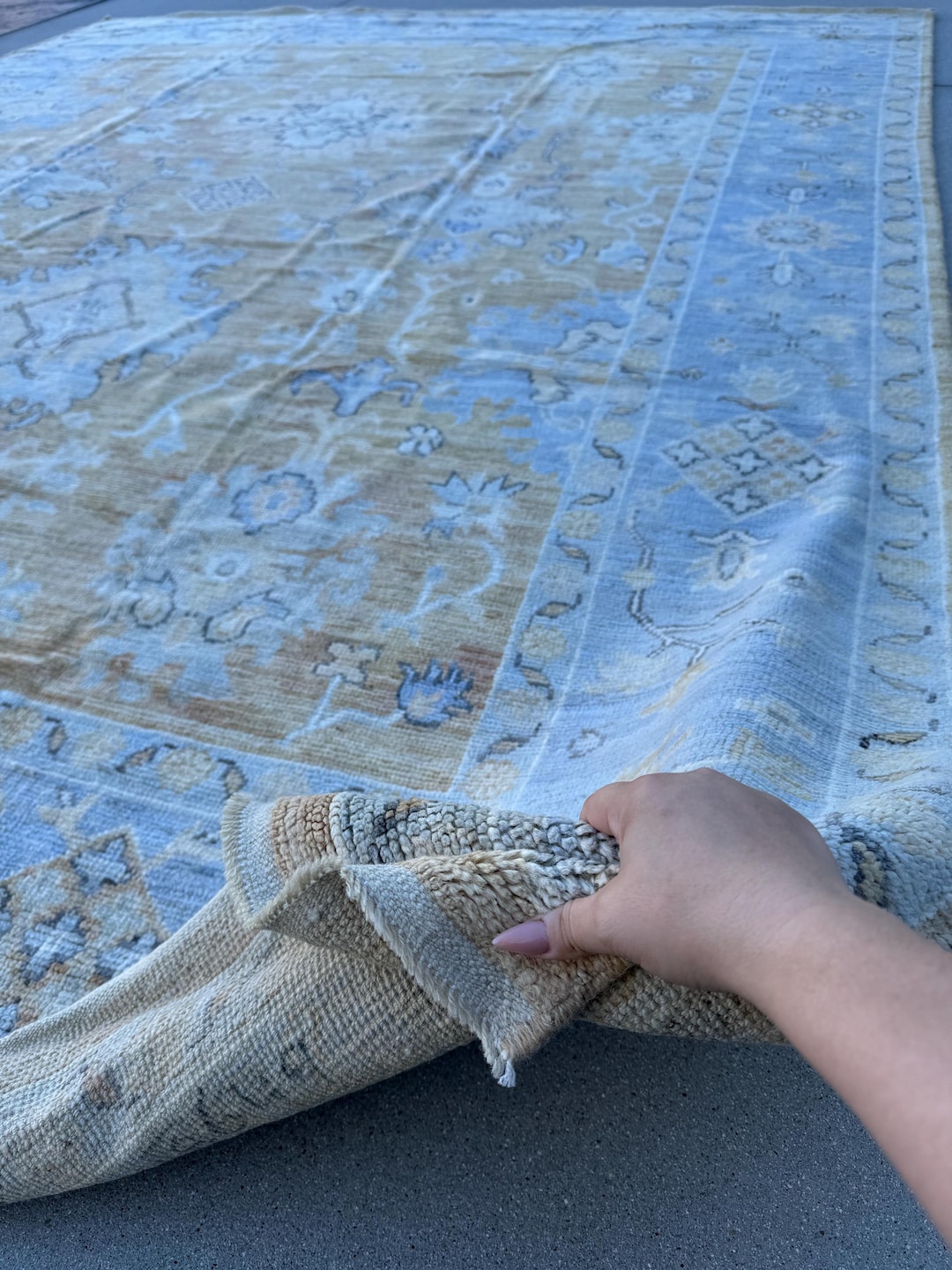 9x11 (284 x 347 cm) ハンドメイド アフガン ラグ | パウダー ダック