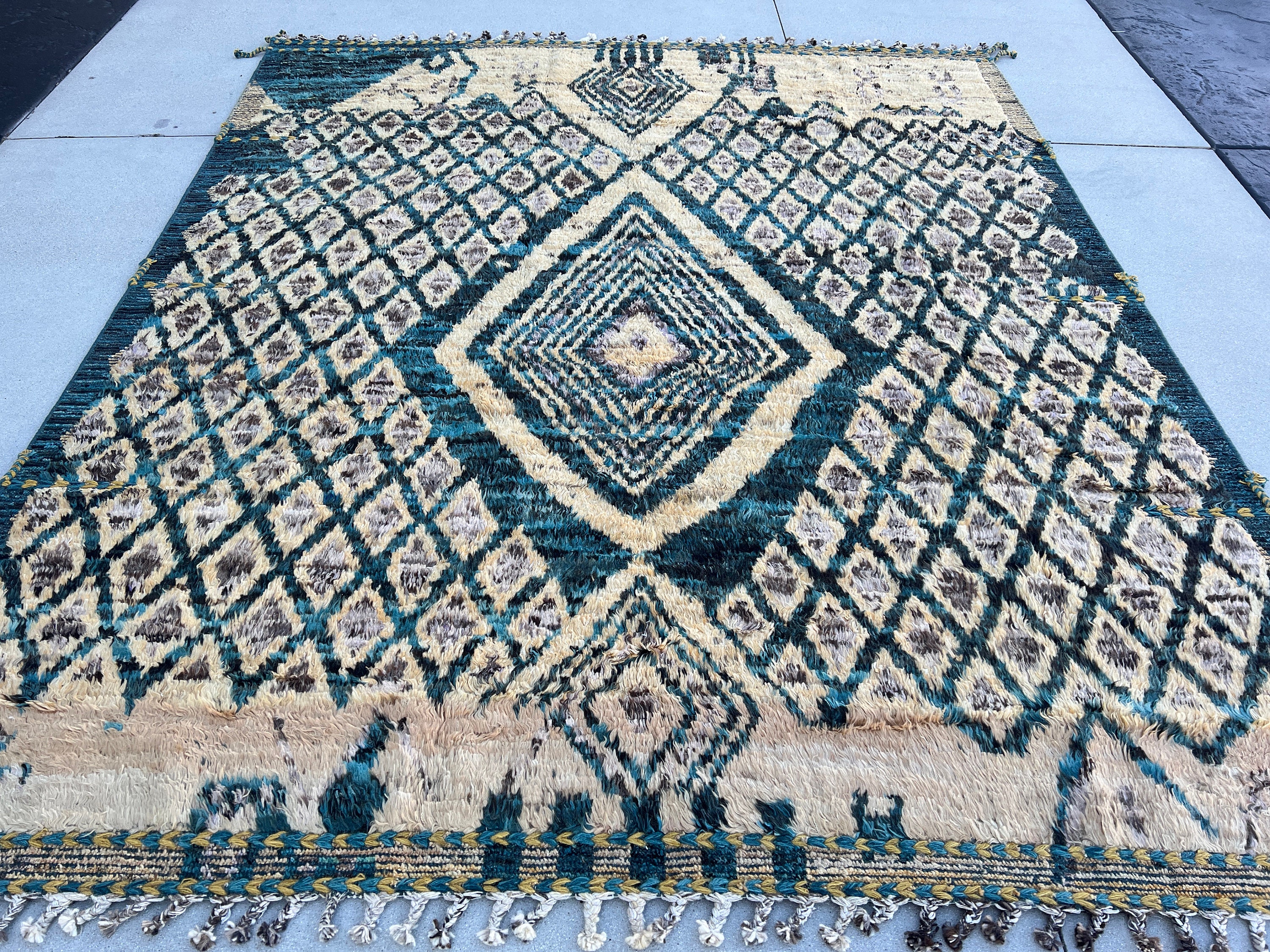 Prussian Rugs 8x10 Handmade Afghan Moroccan Rug | Prussian Baby Blue Beige Cornsilk ...