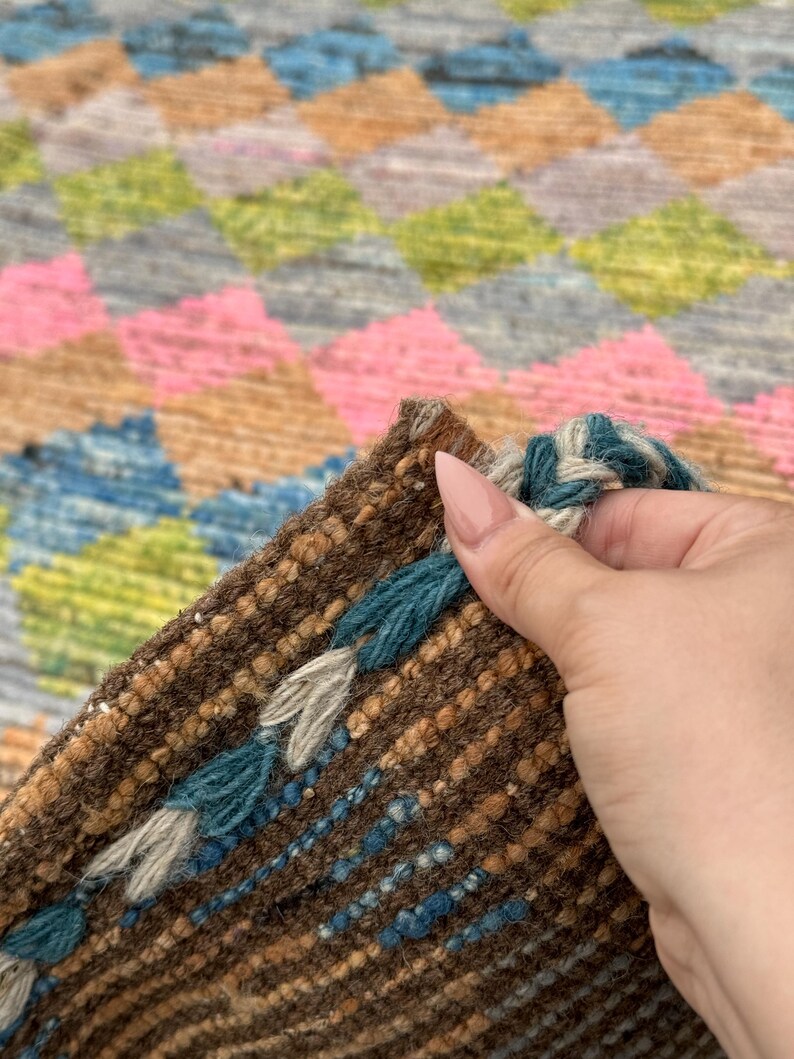 7x10 Handmade Afghan Moroccan Rug Pink Light Dark Green Blue Gray Beige