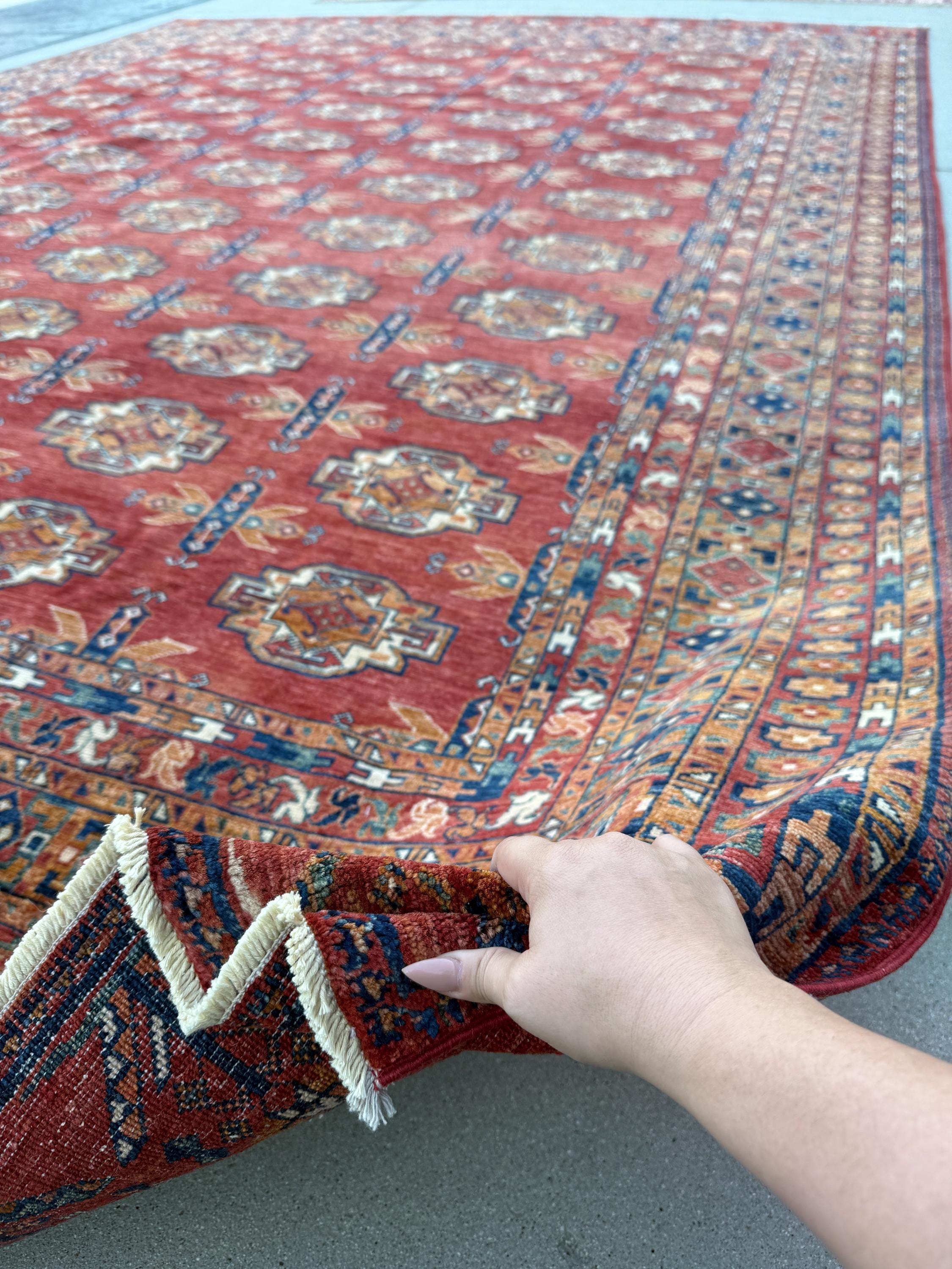 10x14 (305x427) Hand Knotted Afghan Rug | Crimson Garnet Brick Red