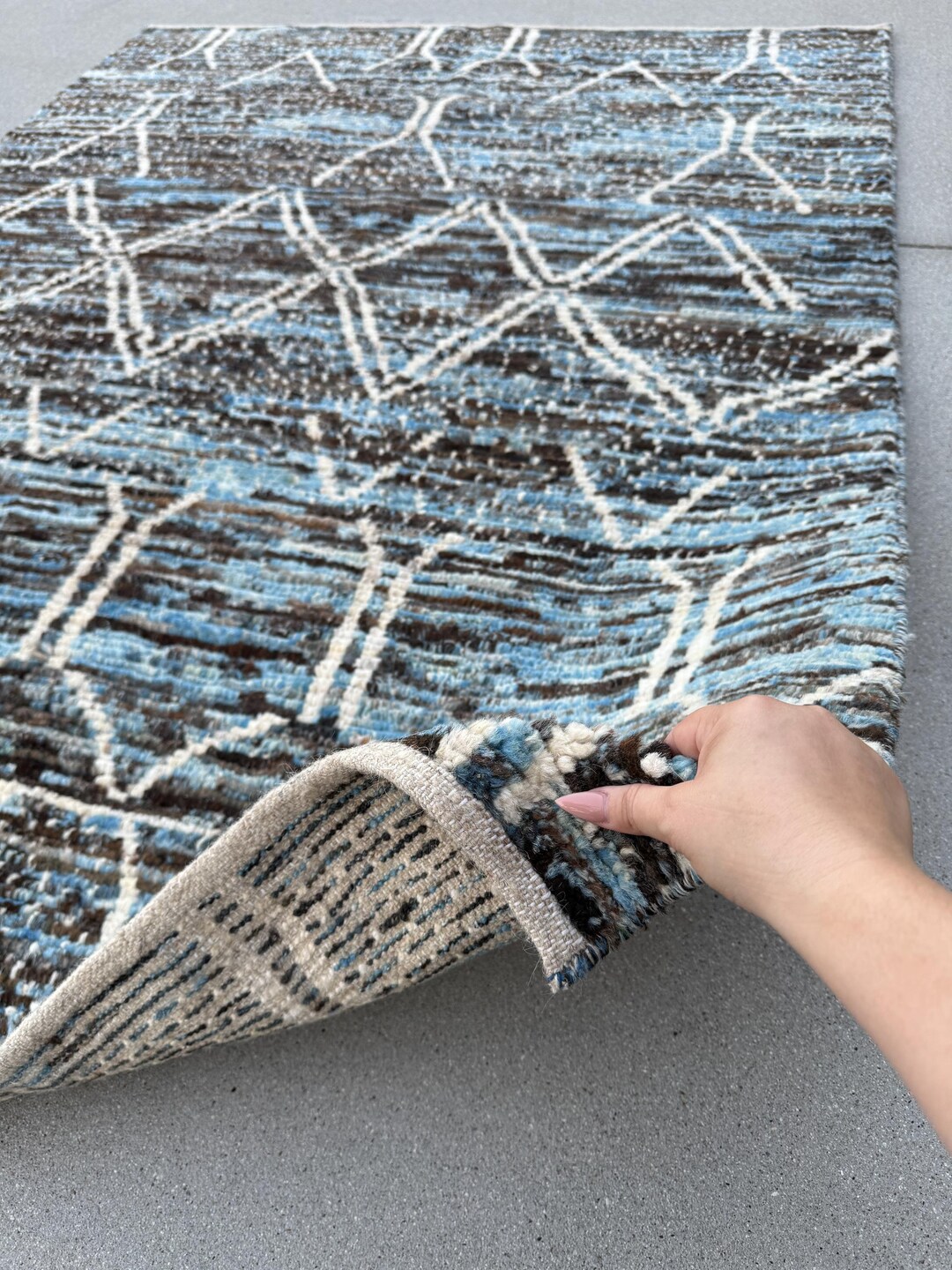 5x6 (152x183) Handmade Afghan Moroccan Rug | Black Denim Sky Midnight ...