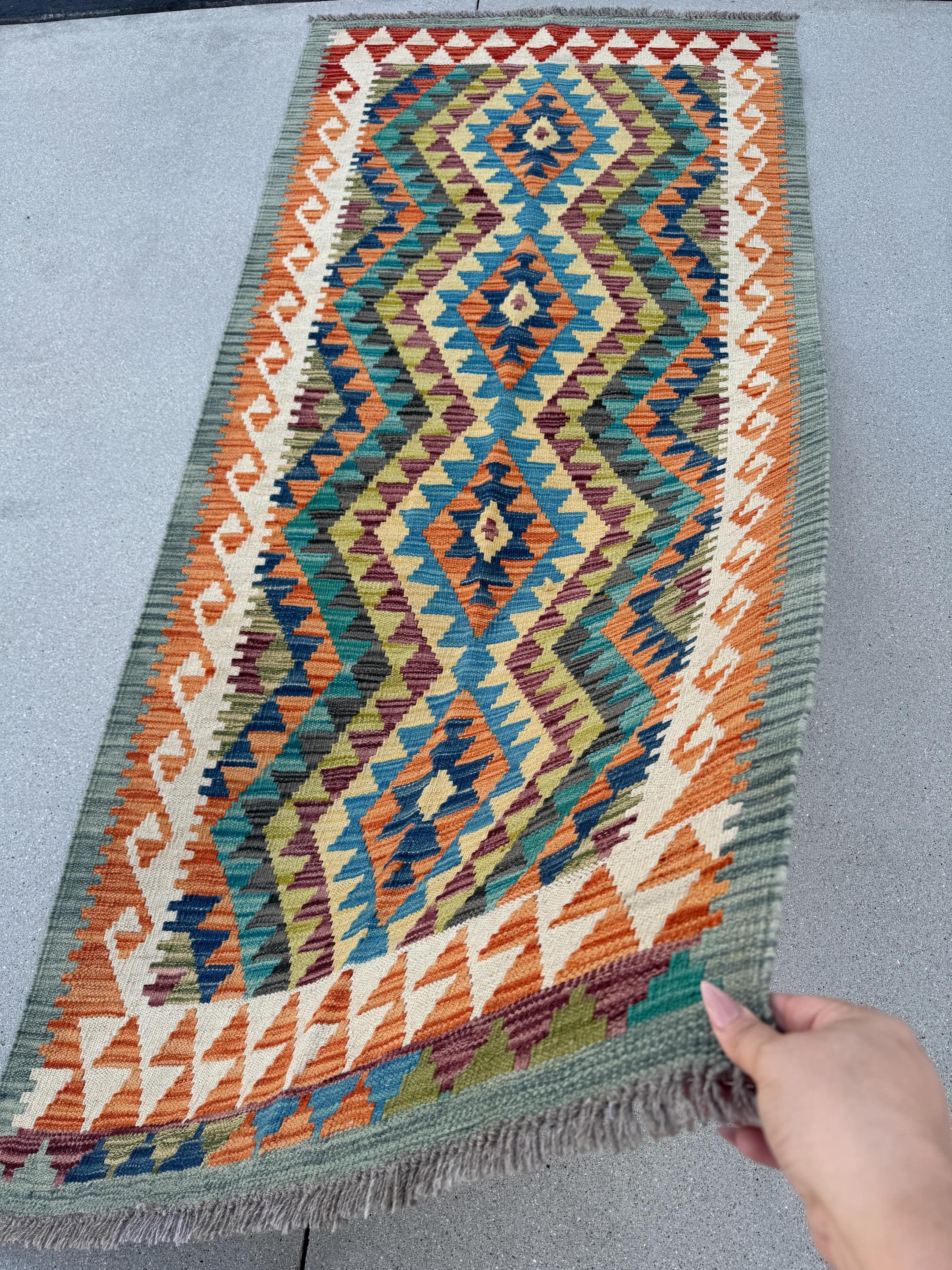 3x7 (91x203) ハンドメイド アフガニスタン キリム ランナー ラグ