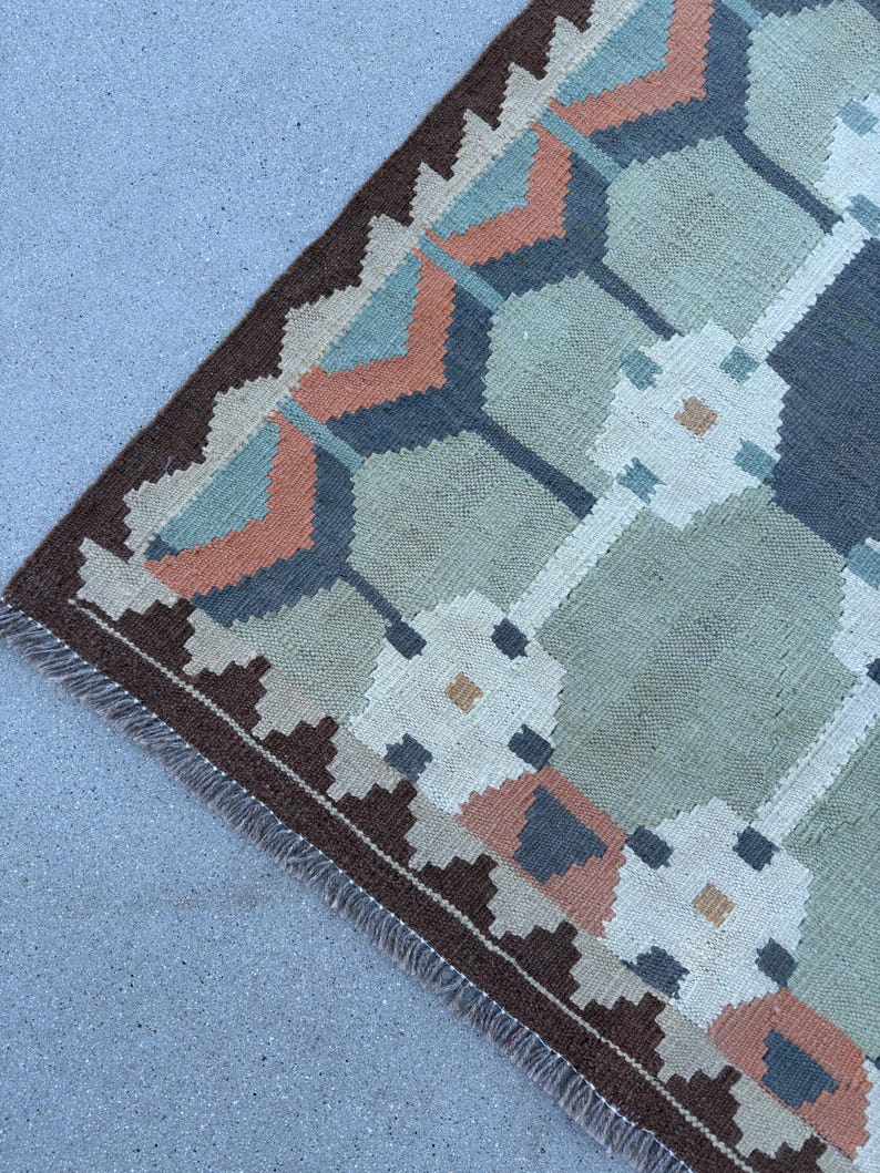 3x6 Handmade Afghan Kilim Runner Rug Pastel Coffee Brown Palm Leaf