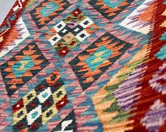 3x7 ハンドメイド アフガニスタン キリム ランナー ラグ | バーント
