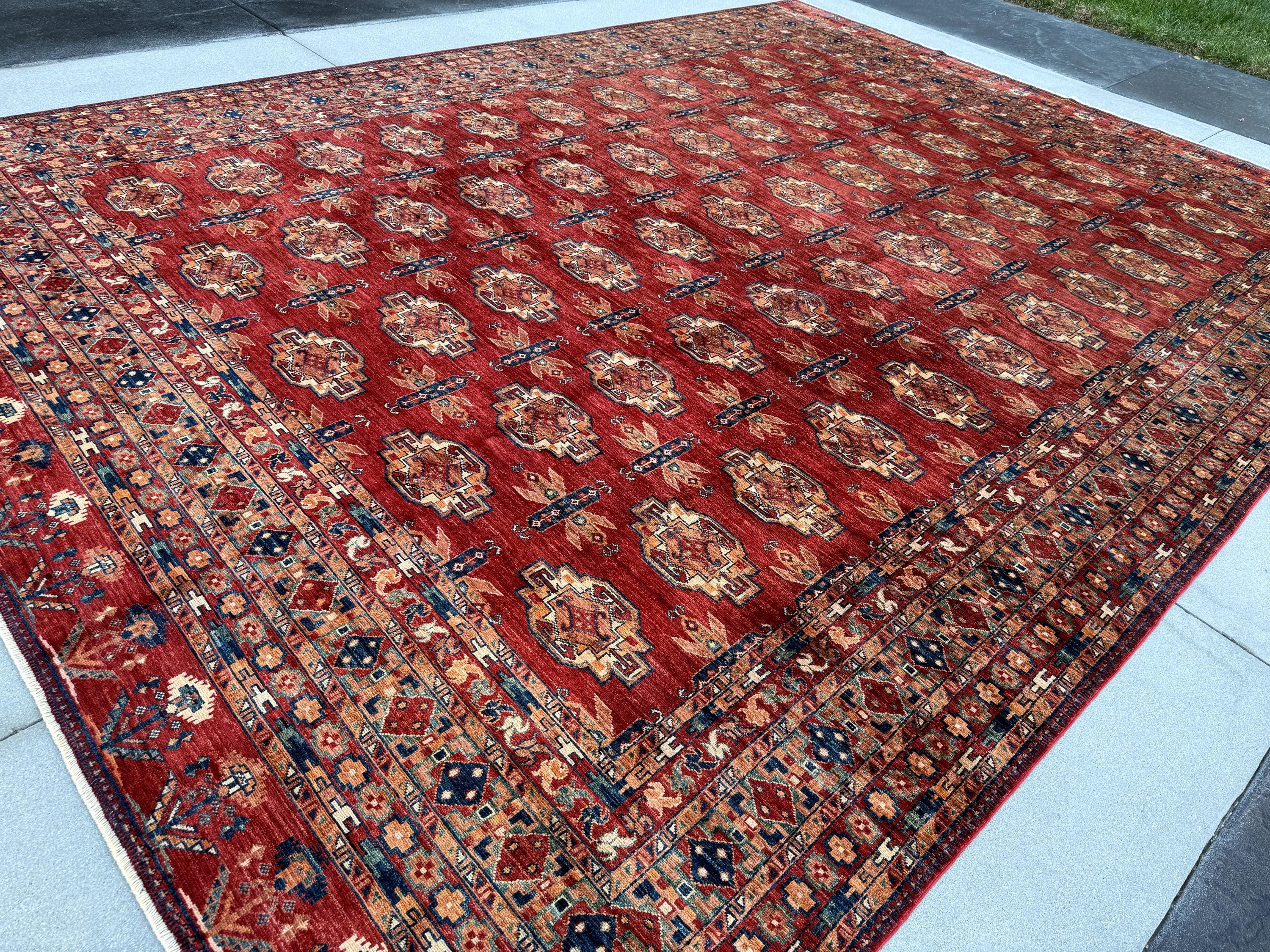 10x14 (305x427) Hand Knotted Afghan Rug | Crimson Garnet Brick Red