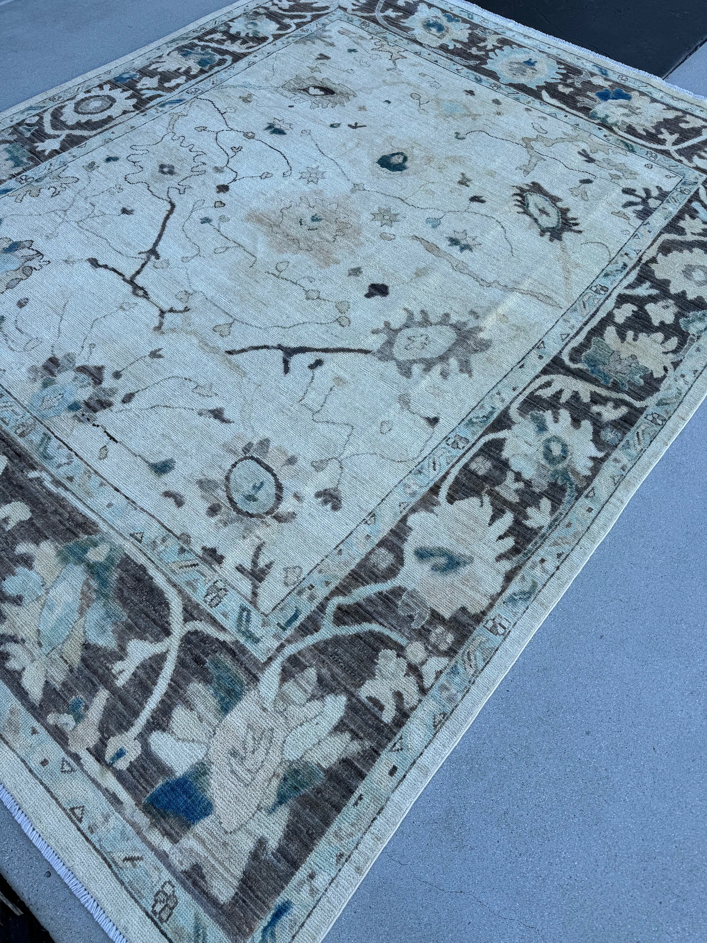 Prussian Rugs 8x10 (240x300) Handmade Afghan Rug | Cream White Taupe Brown Powder ...