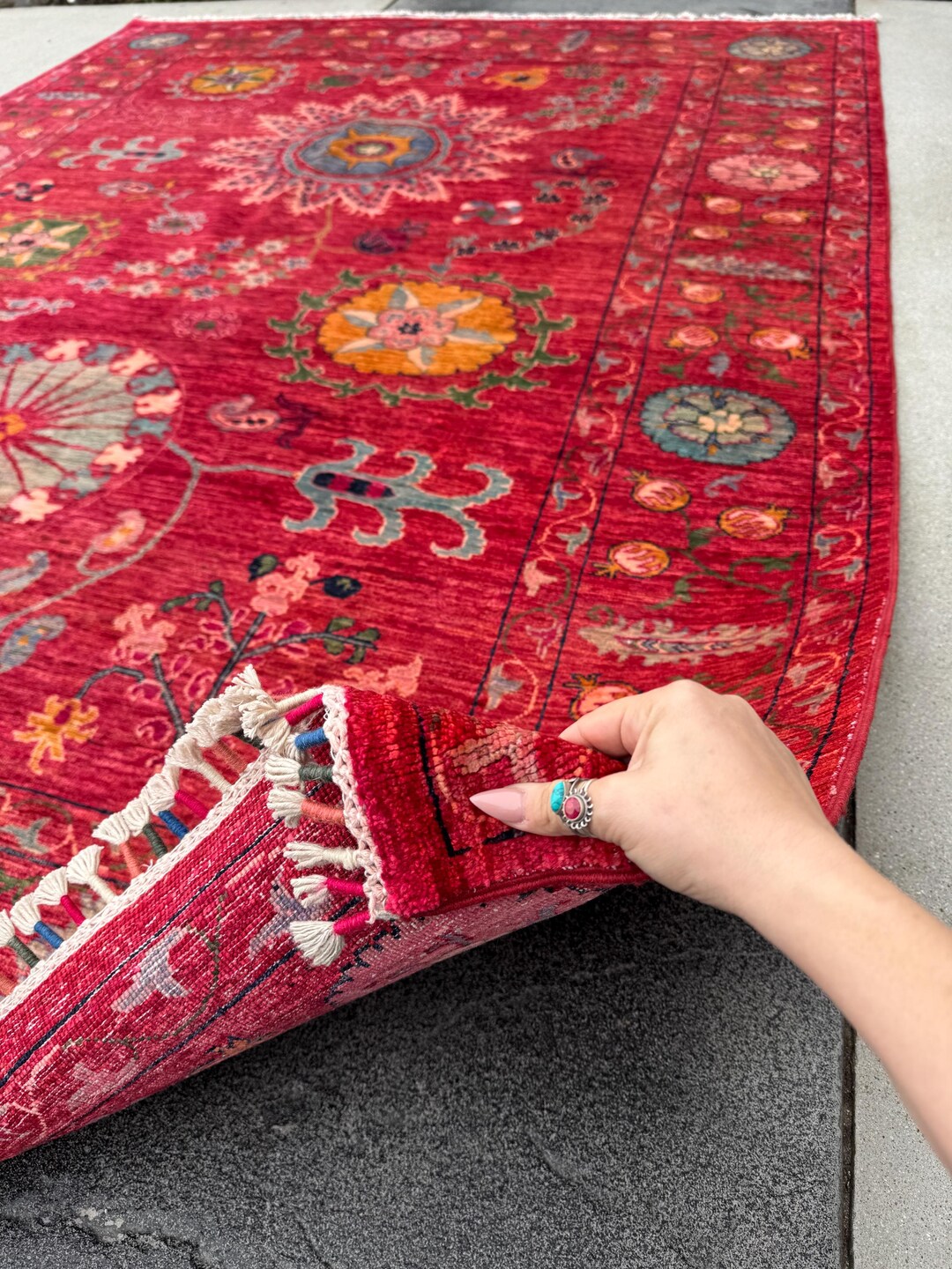 7x9 Handmade Afghan Wool Rug | Bold Floral Medallion Design | Red ...