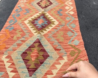 アフガンキリム　ランナー 2x6-7 (61x200) ハンドメイド アフガン キリム ランナーラグ