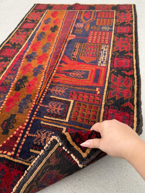 3x5 (91x152) ハンドメイド ヴィンテージ アフガン バルーチ ラグ