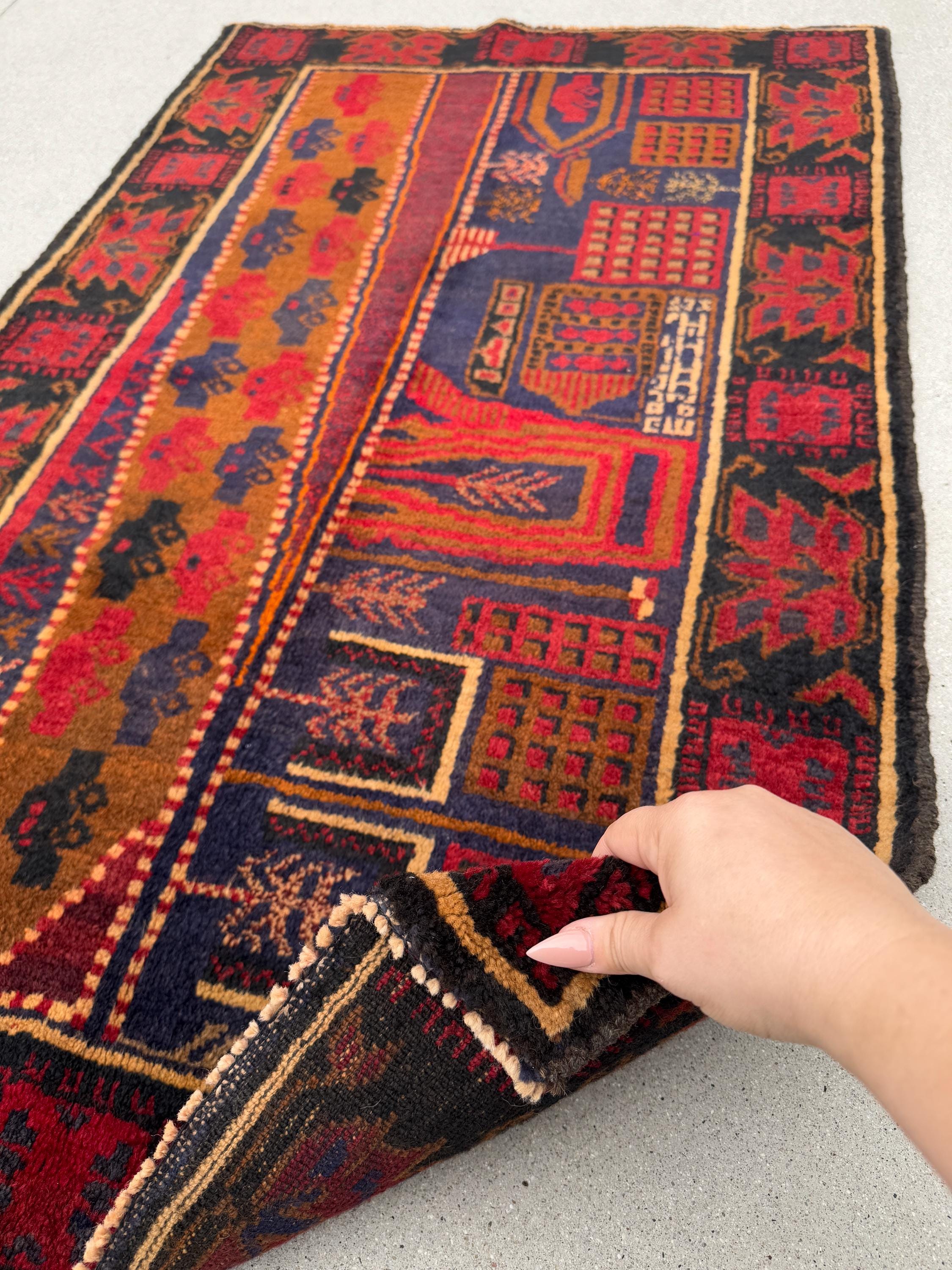 3x5 (91x152) ハンドメイド ヴィンテージ アフガン バルーチ ラグ