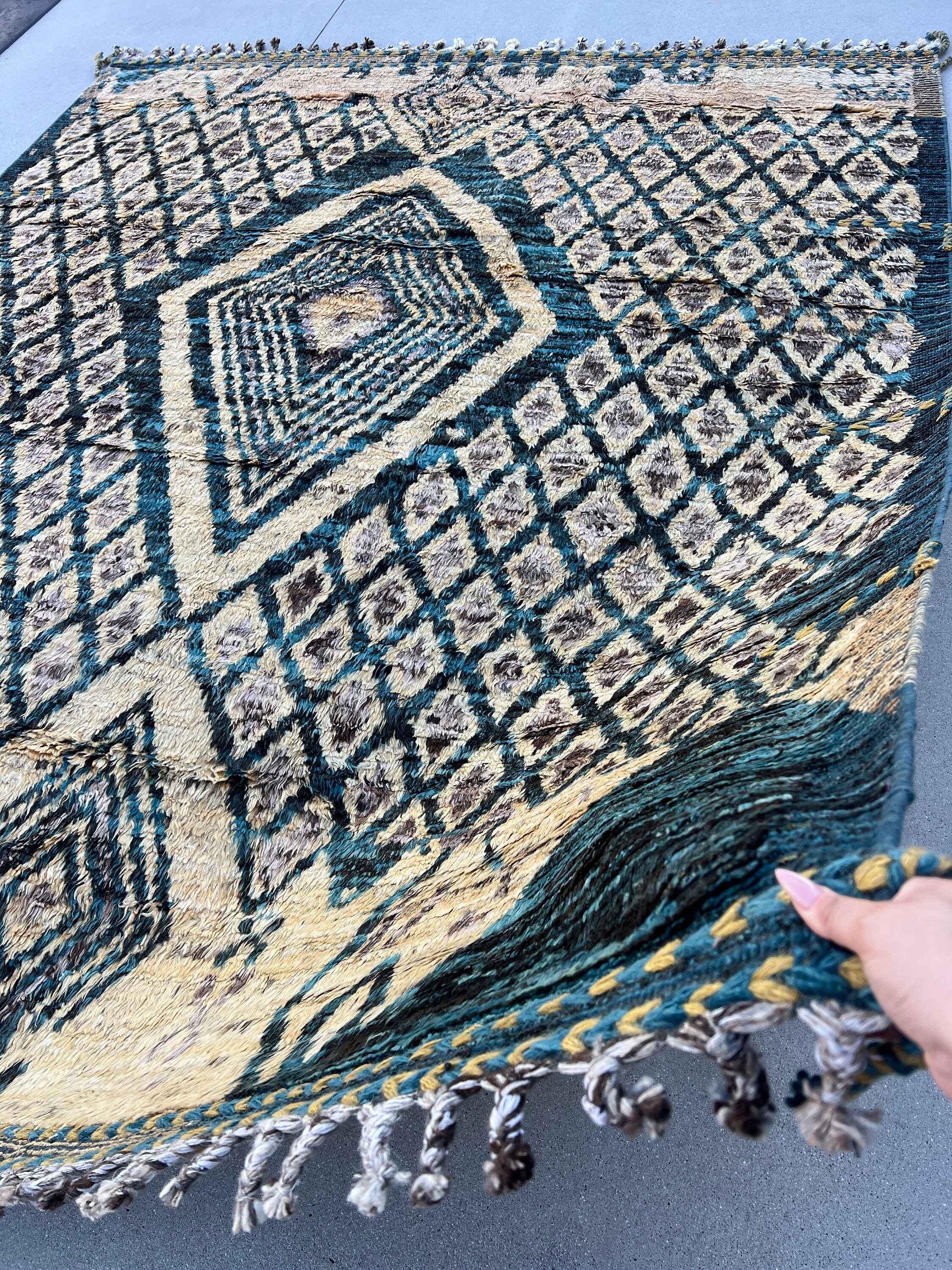 Prussian Rugs 8x10 Handmade Afghan Moroccan Rug | Prussian Baby Blue Beige Cornsilk ...