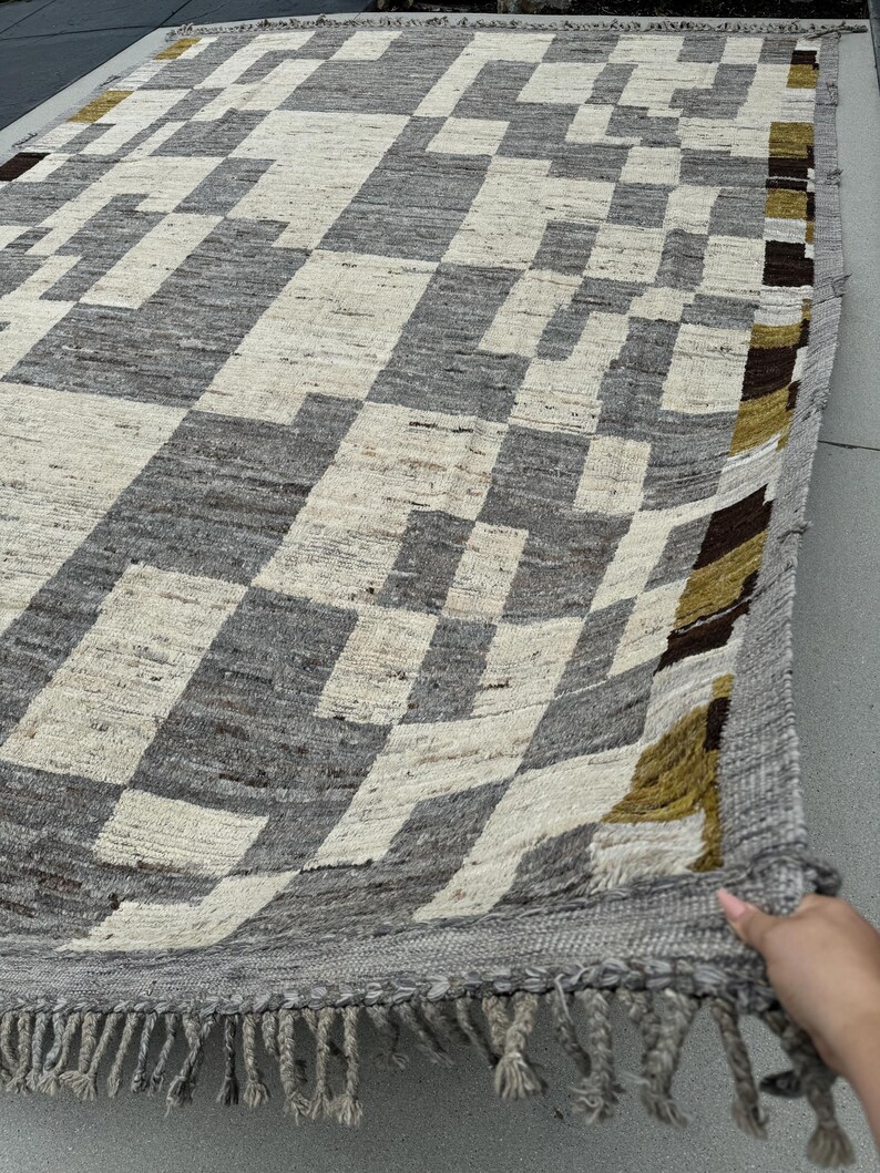 11x15 Handmade Afghan Moroccan Rug Grey Cream Ivory Black Brown Moss