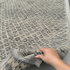 7x10 Handmade Afghan Kilim Rug | Muted Ivory Cream Charcoal Grey Gray Black | Flatweave Wool Turkish Neutral Oushak Outdoor Patio Modern