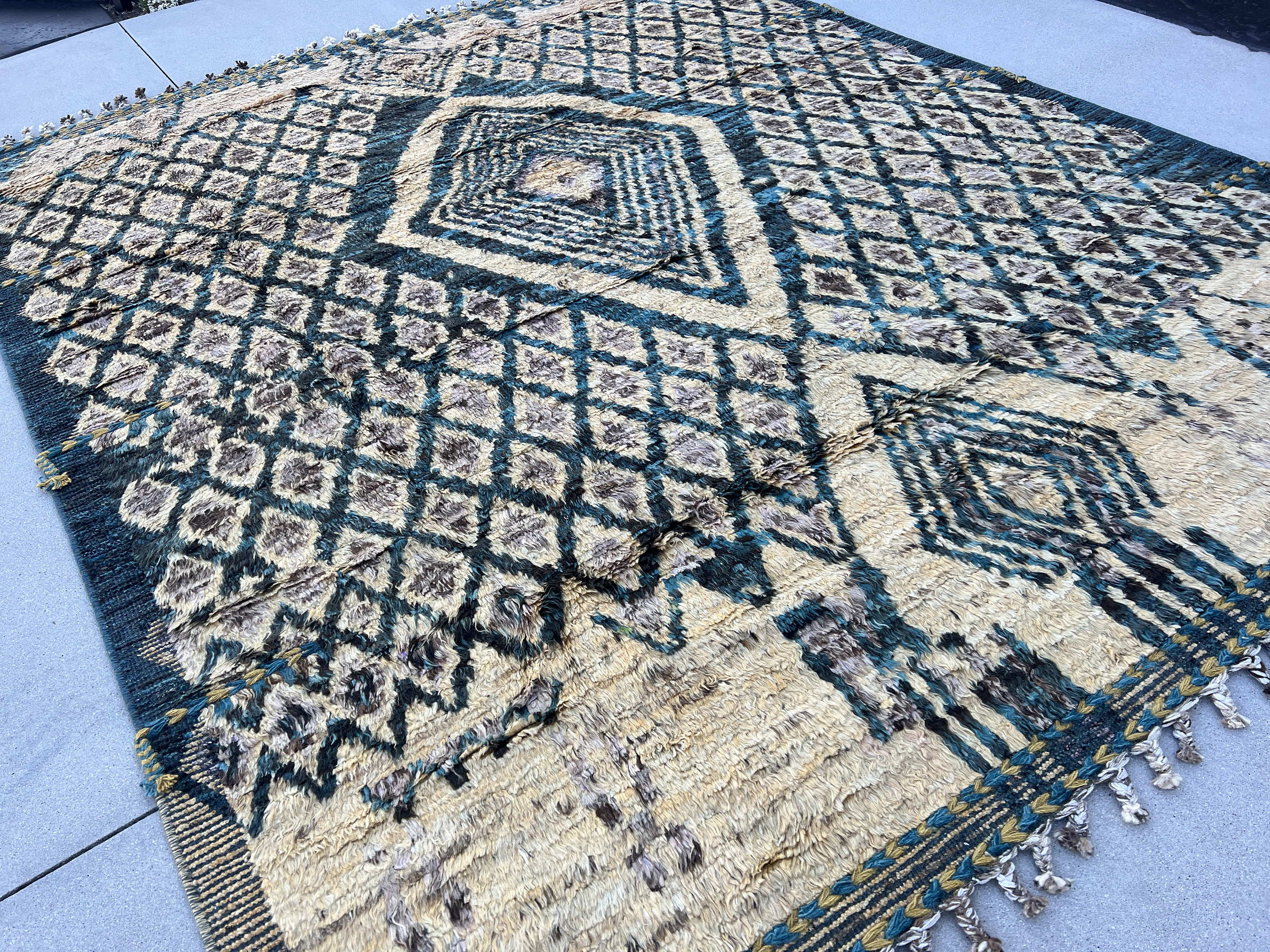 Prussian Rugs 8x10 Handmade Afghan Moroccan Rug | Prussian Baby Blue Beige Cornsilk ...