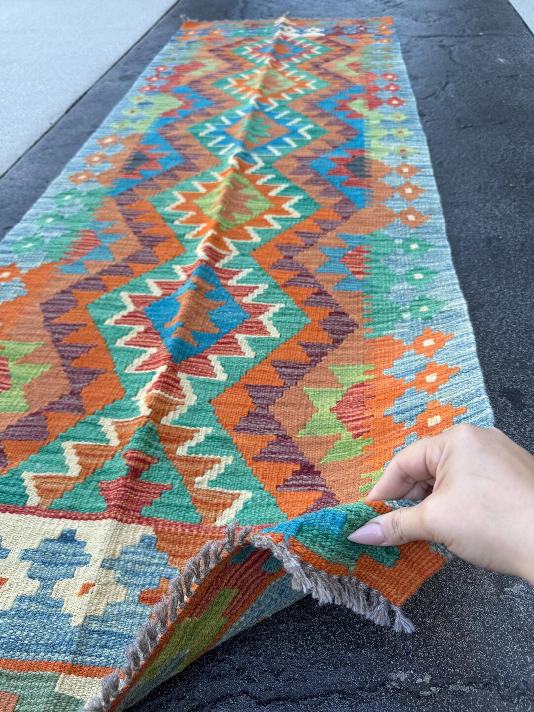 2x7 (100x200) Handmade Afghan Kilim Runner Rug | Rust Burnt Orange Navy ...