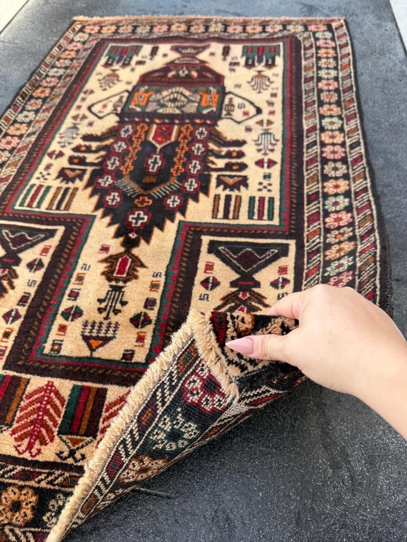 バルーチ　ヴィンテージ ラグ　プレイヤーラグ　ペイズリー　ボテ 3x4-5 (91x152) ハンドメイド アフガン ヴィンテージ バルーチ ラグ