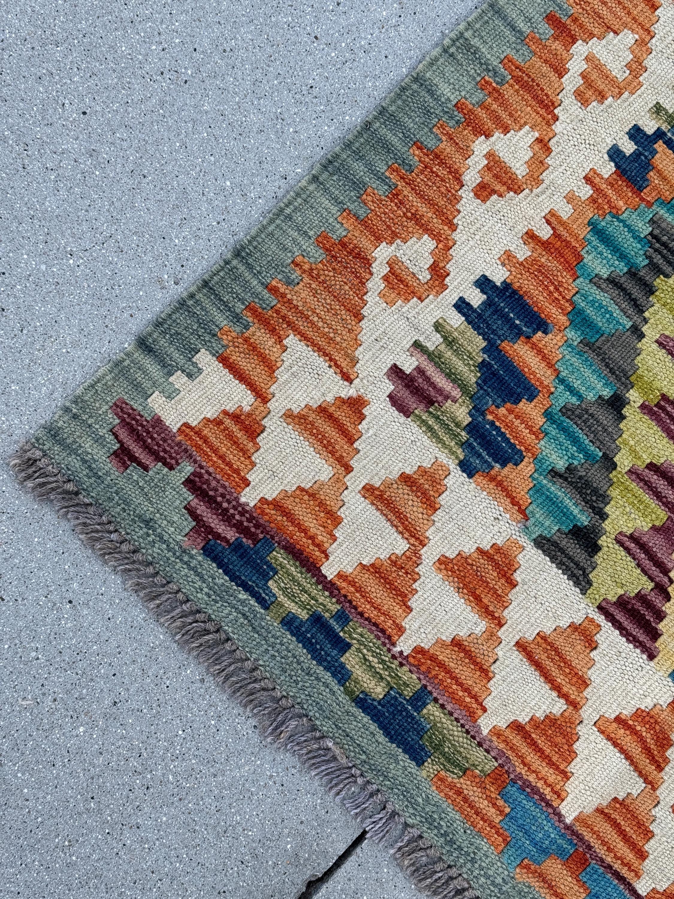 3x7 (91x203) ハンドメイド アフガニスタン キリム ランナー ラグ