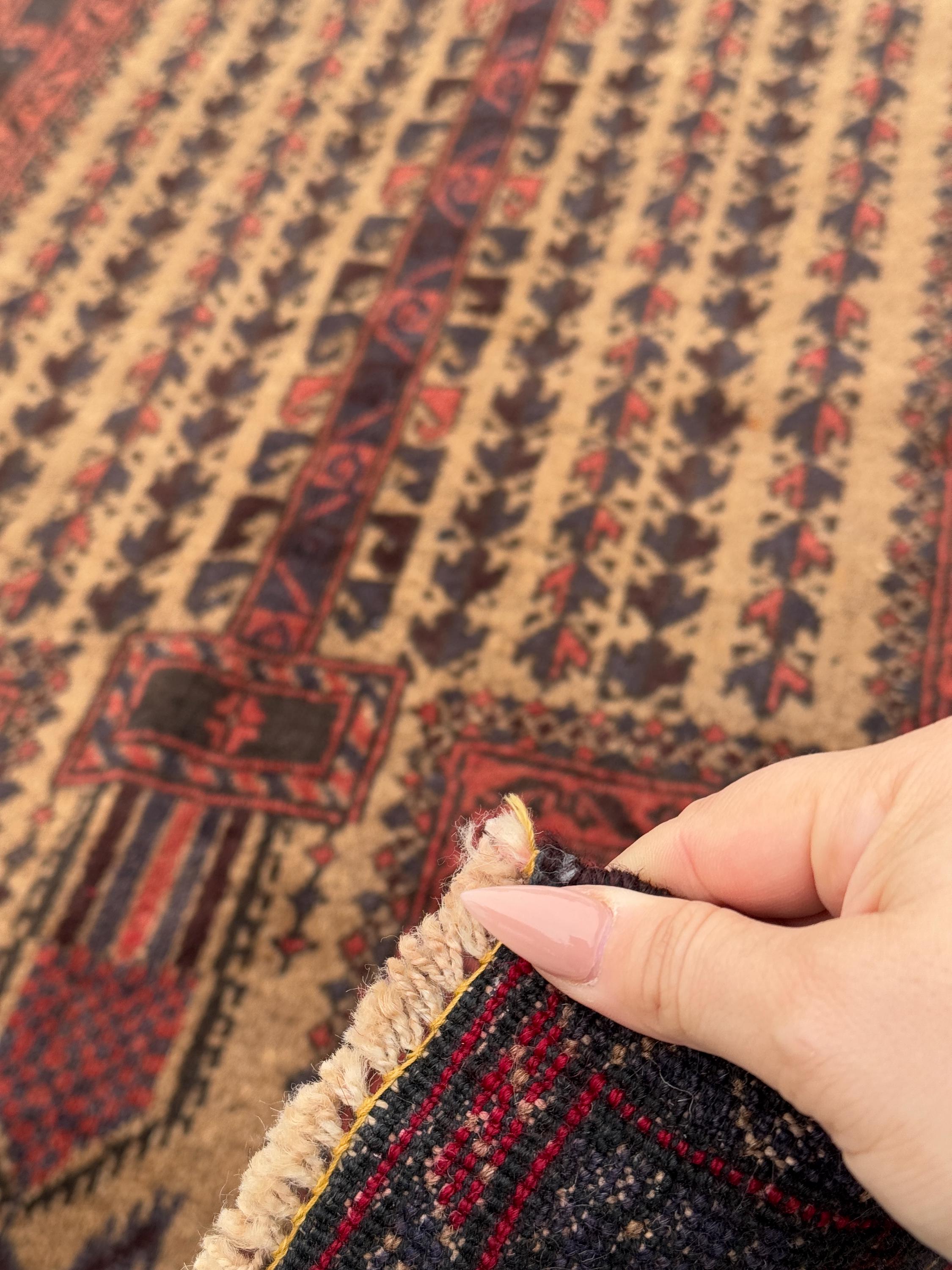 3x5 (91x152) Handmade Vintage Afghan Baluch Rug | Brick Blood