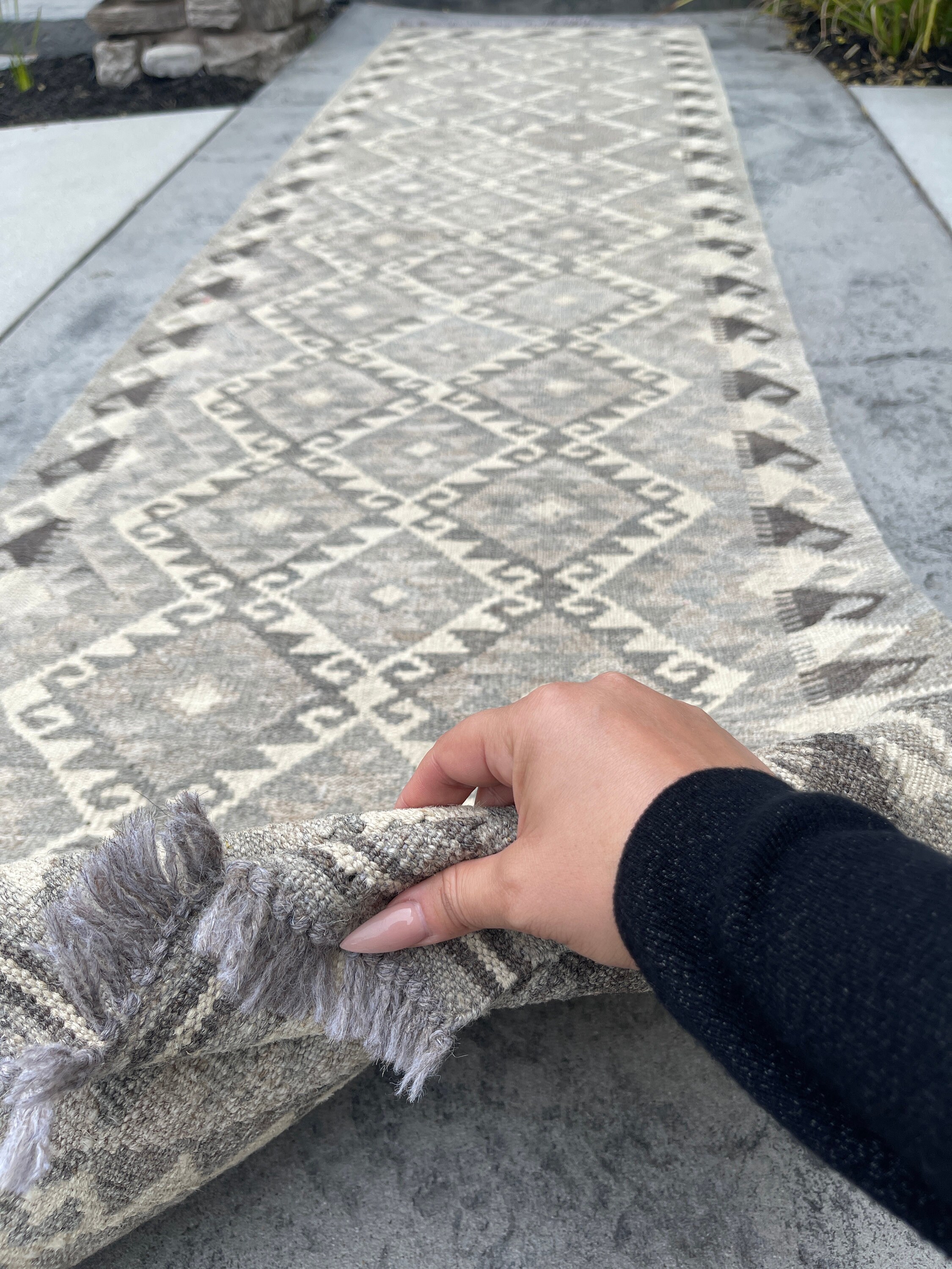 3x10 90x305 Handmade Afghan Kilim Runner Rug Light Grey Etsy UK