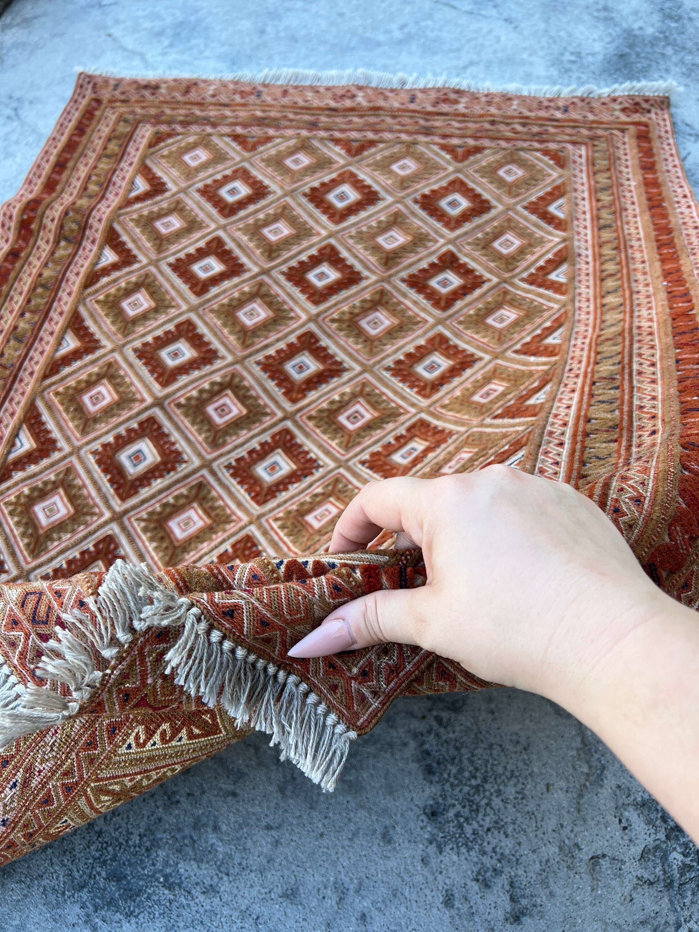 3x4 90x120 Handmade Vintage Afghan Rug Orange Black Red 