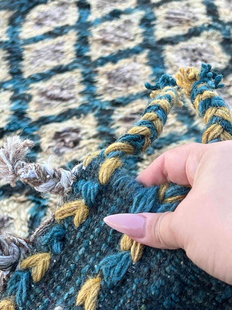 Prussian Rugs 8x10 Handmade Afghan Moroccan Rug | Prussian Baby Blue Beige Cornsilk ...