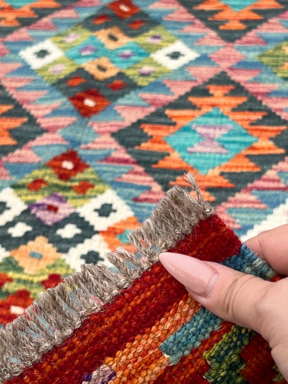 3x7 ハンドメイド アフガニスタン キリム ランナー ラグ | バーント