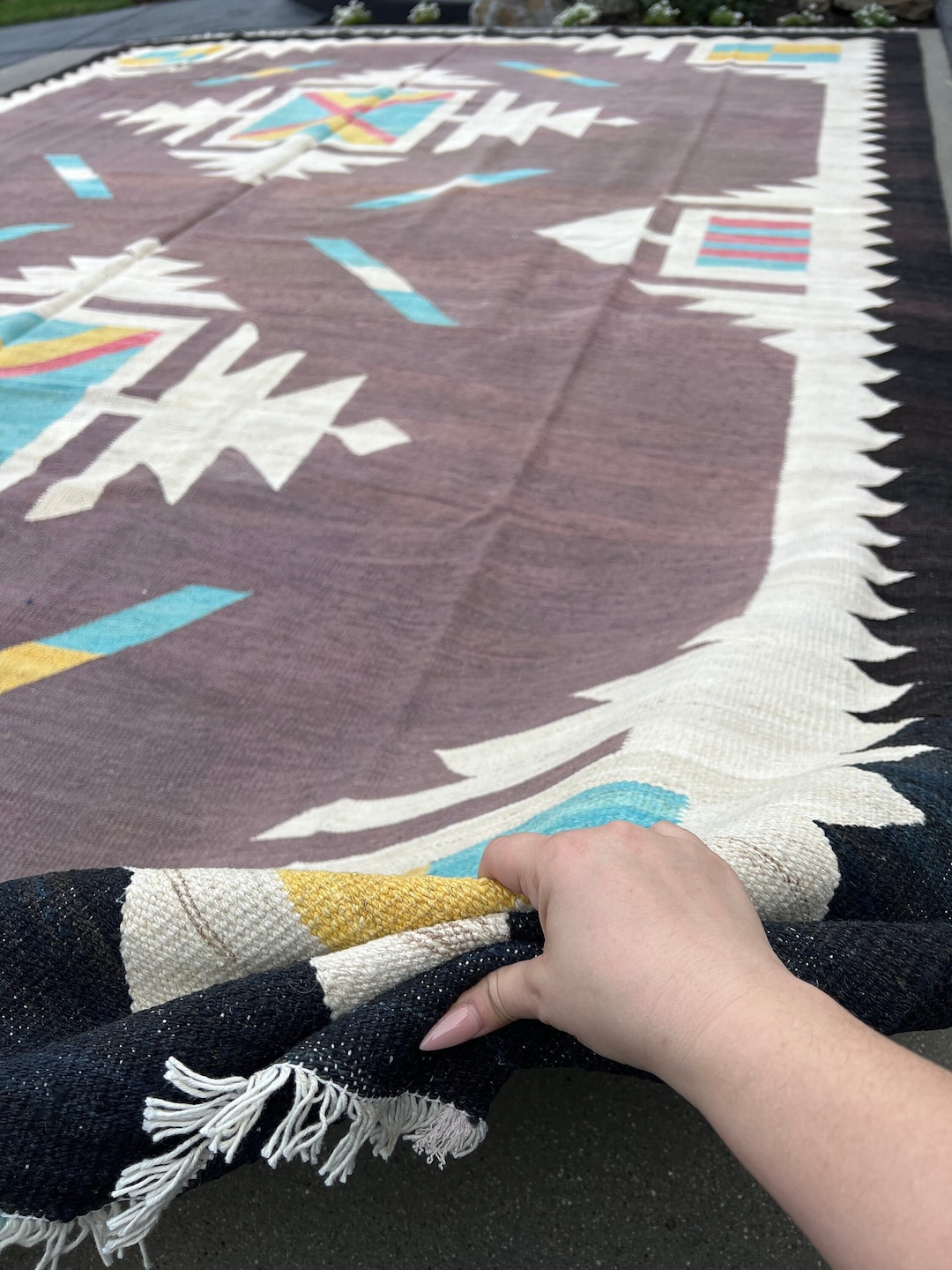 305x425 Rug 10x14 (305x425) Handmade Afghan Kilim Rug | Eggplant Purple Ivory Grey ...