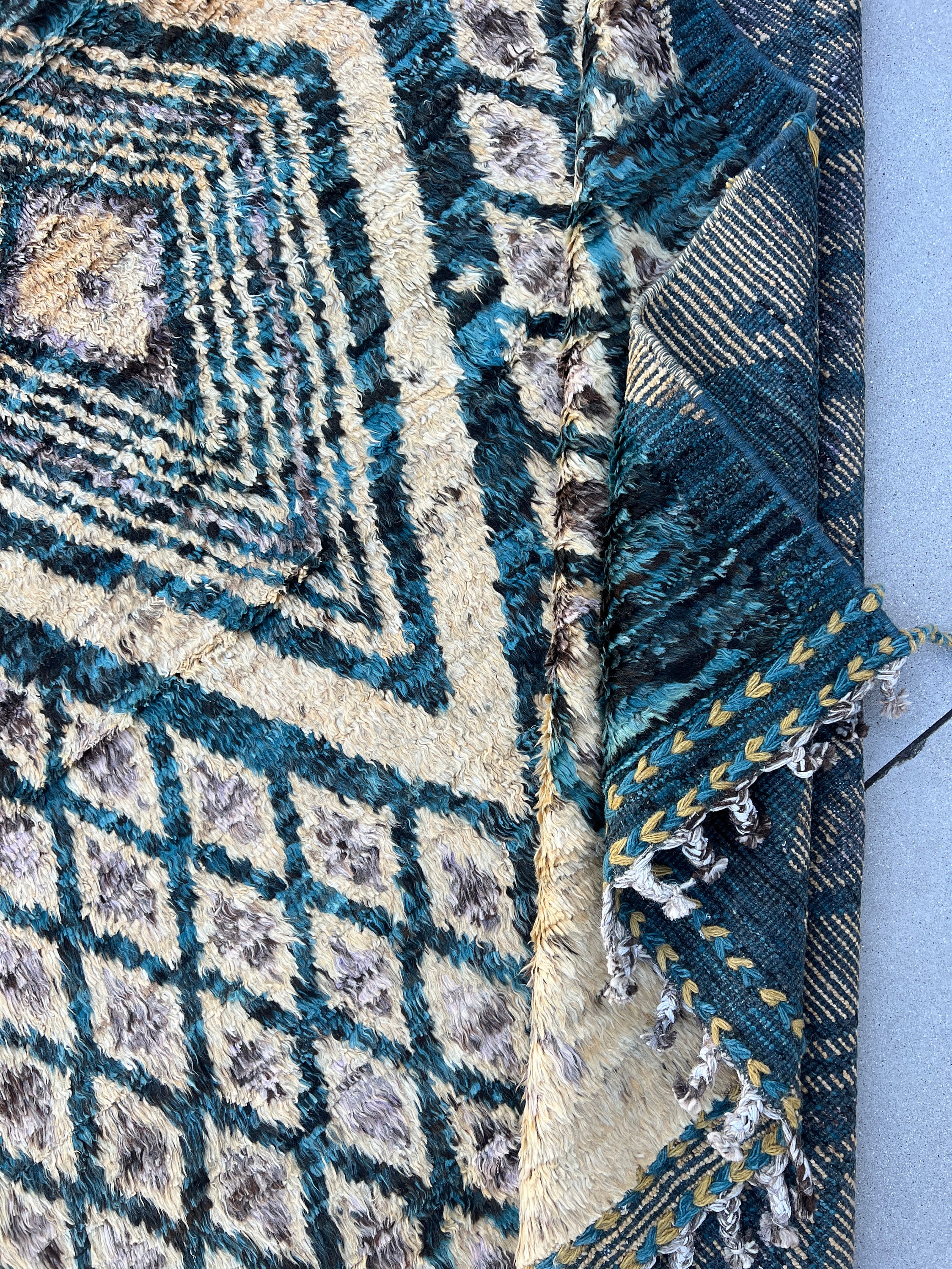 Prussian Rugs 8x10 Handmade Afghan Moroccan Rug | Prussian Baby Blue Beige Cornsilk ...