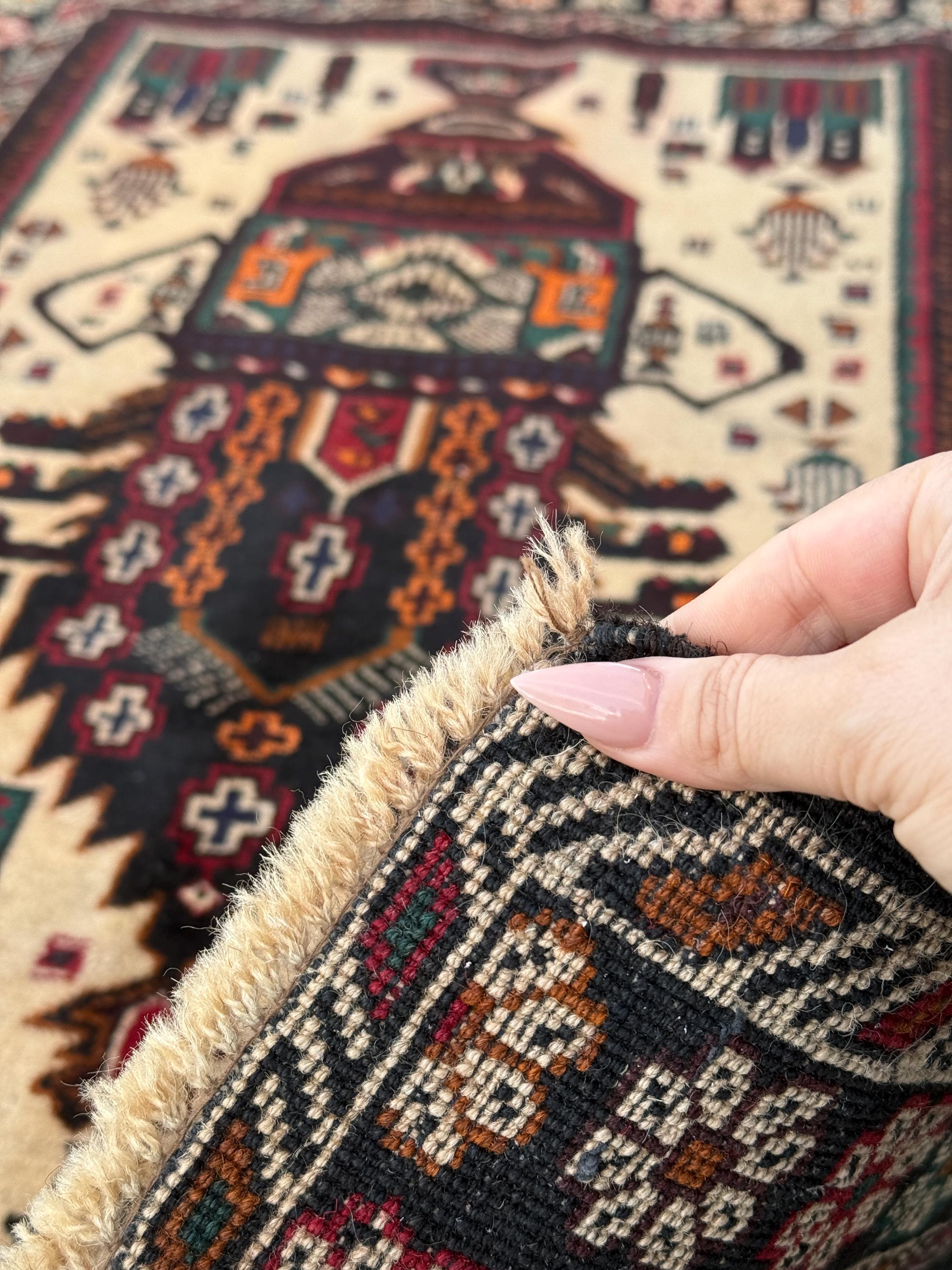 3x4-5 (91x152) ハンドメイド アフガン ヴィンテージ バルーチ ラグ