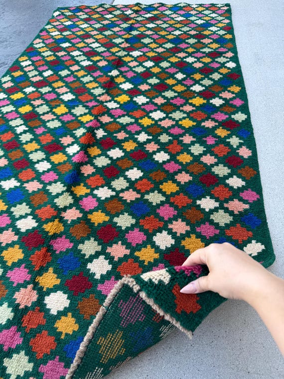 vintage Afghan【アフガンラグ】barjasta マルチカラー 4x7 ハンドメイド ヴィンテージ アフガン バルーチ ラグ | フォレスト