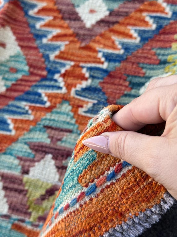 3x4 ハンドメイド アフガン キリム ランナーラグ | オレンジデニム