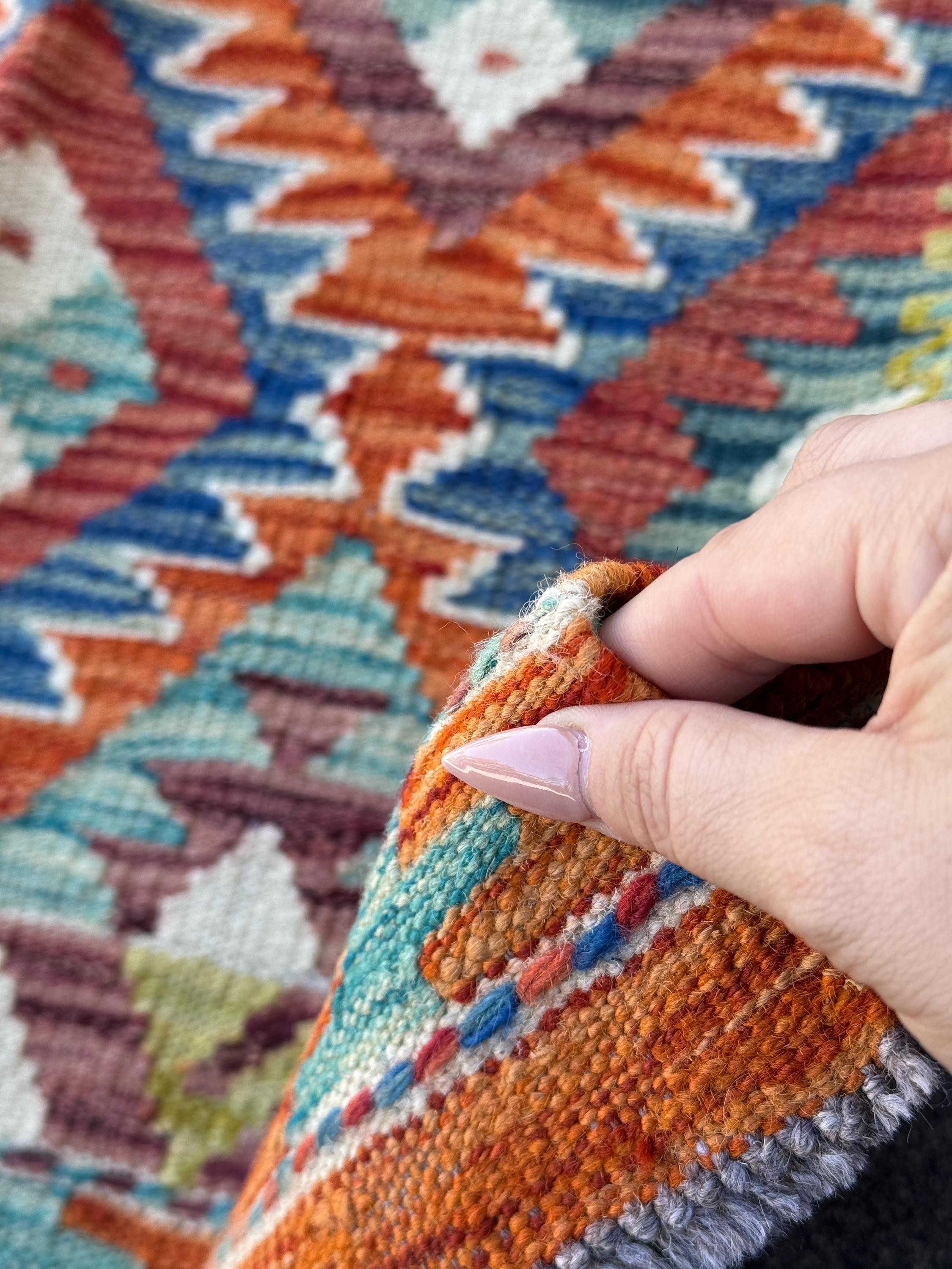 3x4 ハンドメイド アフガン キリム ランナーラグ | オレンジデニム