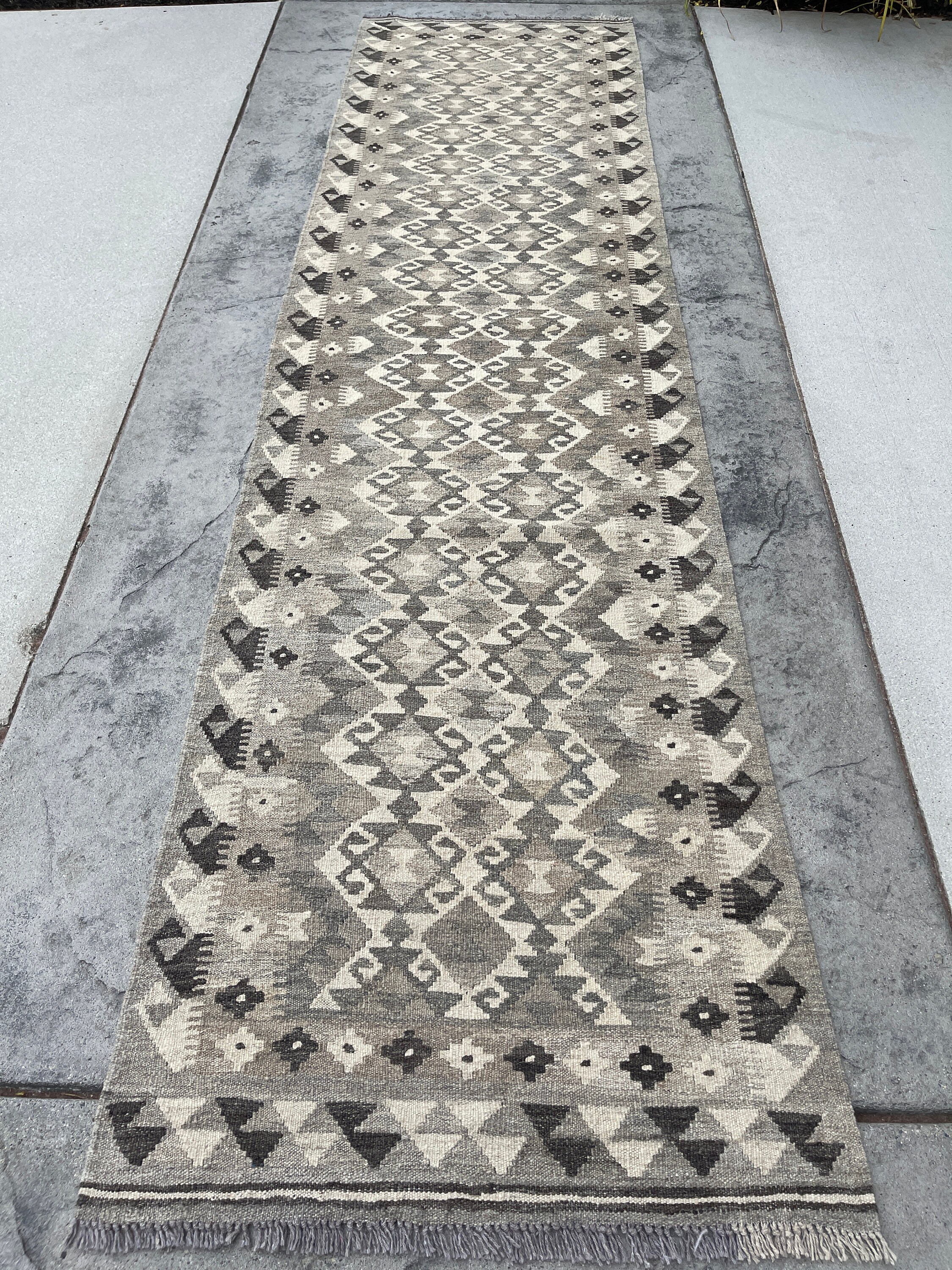 3x10 90x305 Handmade Afghan Kilim Runner Rug Light Grey Etsy