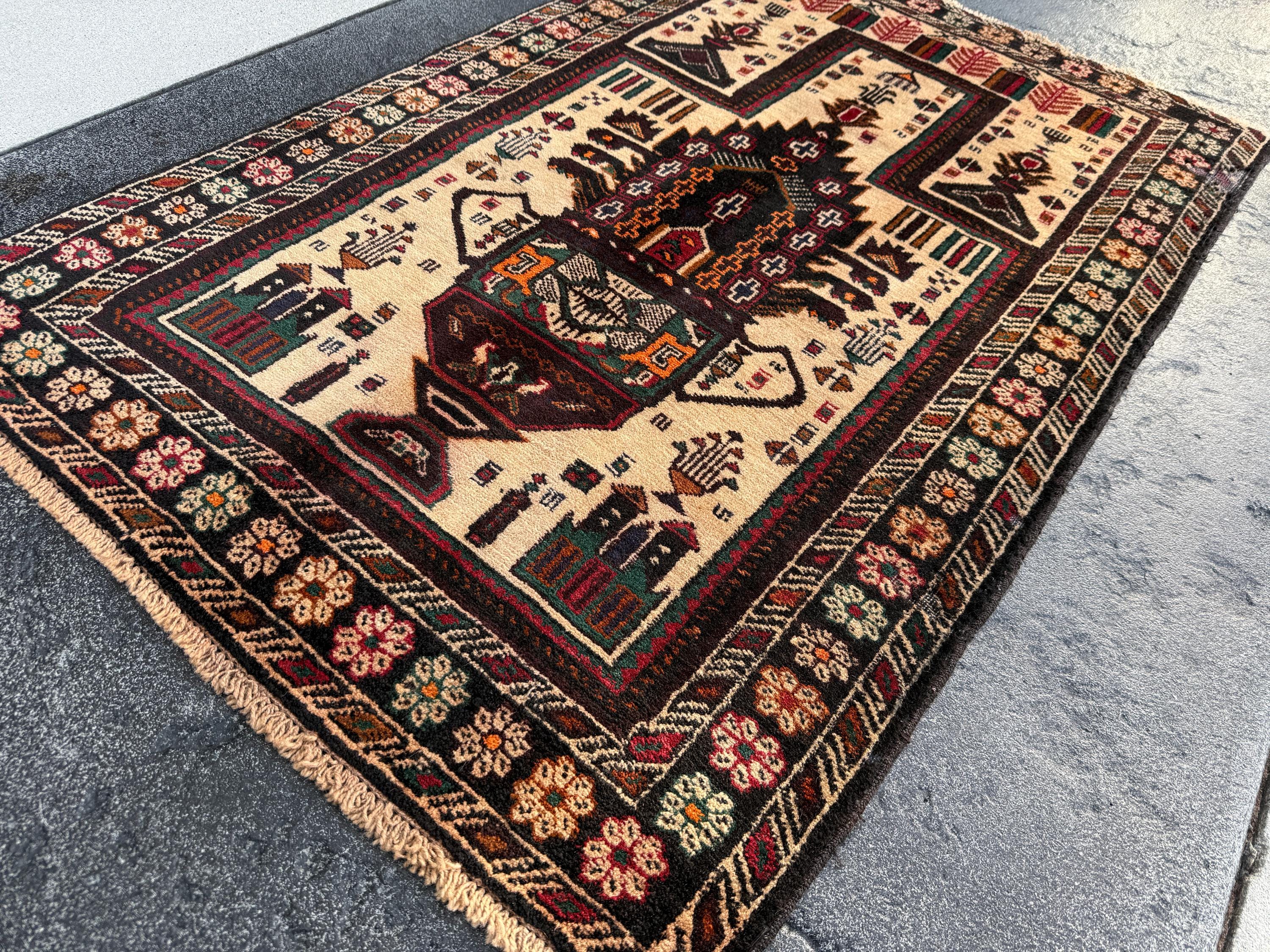 44×81 バルーチラグ 深緑×オレンジ系 44×81 バルーチラグ 深緑