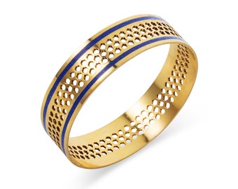 Bracciale rigido in oro lapislazzuli e pietre preziose blu afghane fatto a mano, elegante gioiello ispirato allo stile Boho Chic, accessori per le orecchie, regalo per lei e lui.