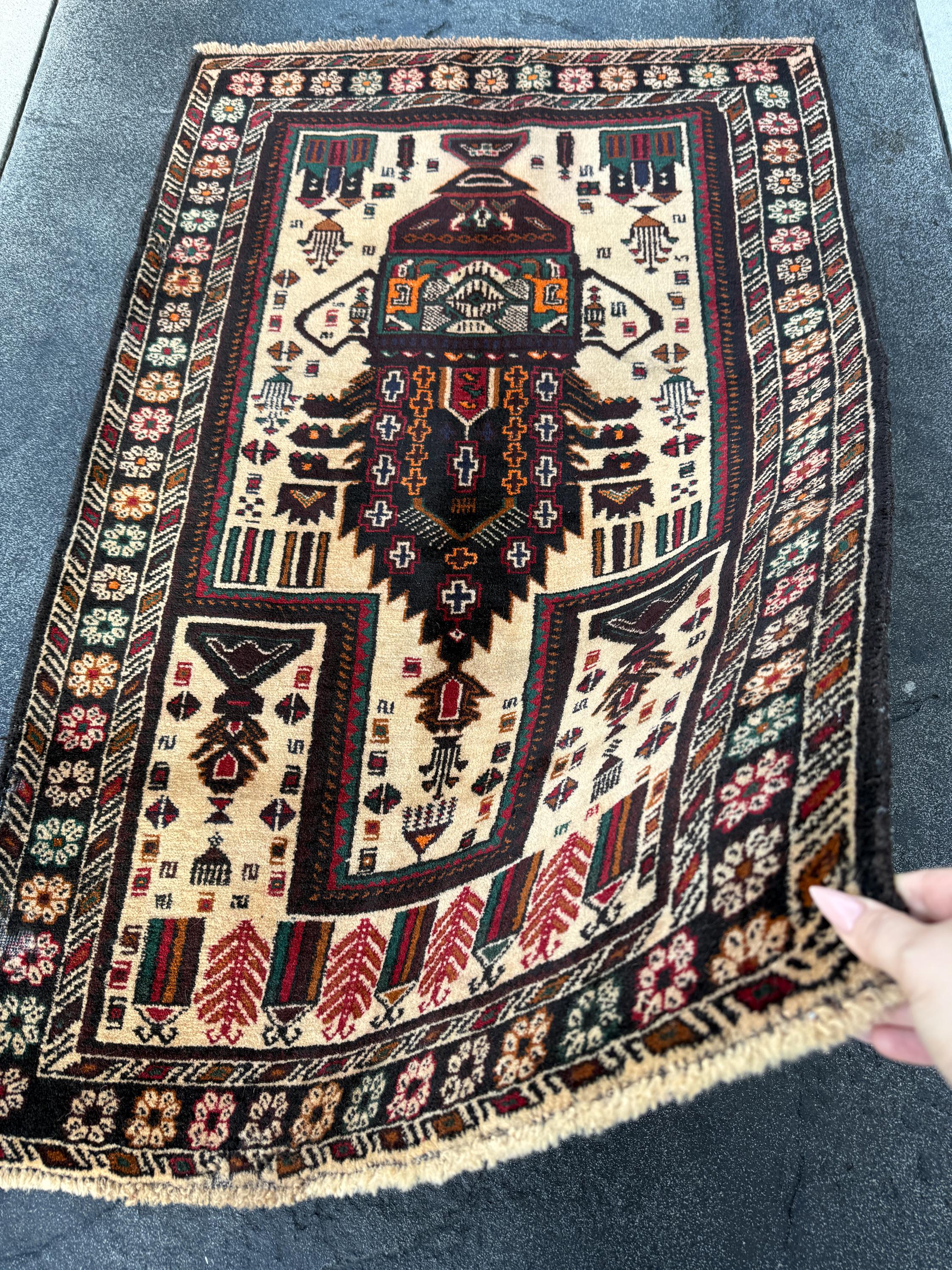 44×81 バルーチラグ 深緑×オレンジ系 44×81 バルーチラグ 深緑