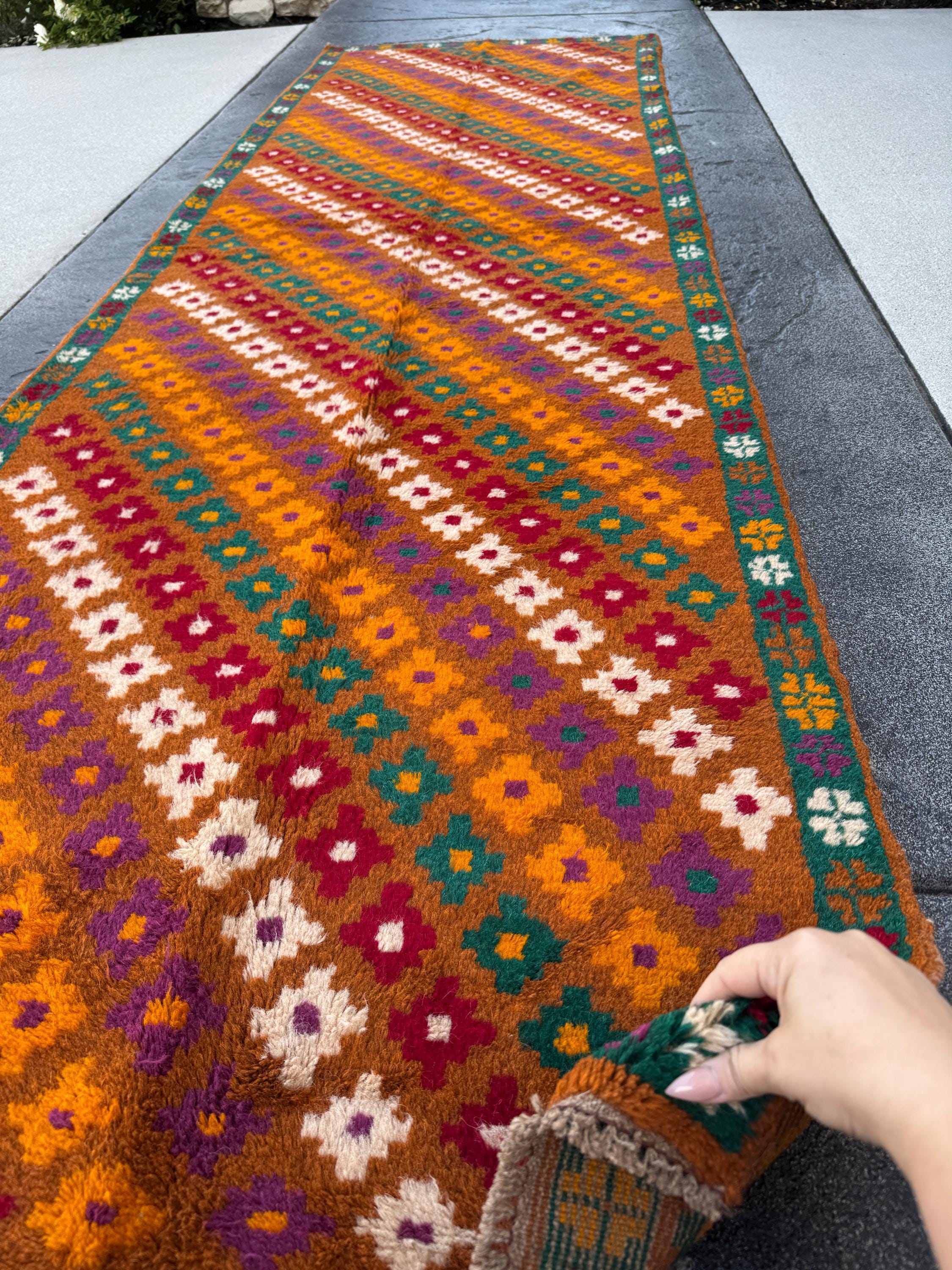 3x10 (90x305) Handmade Vintage Afghan Baluch Runner Rug | Copper