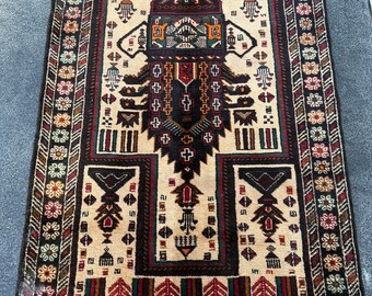 3x4-5 (91x152) ハンドメイド アフガン ヴィンテージ バルーチ ラグ