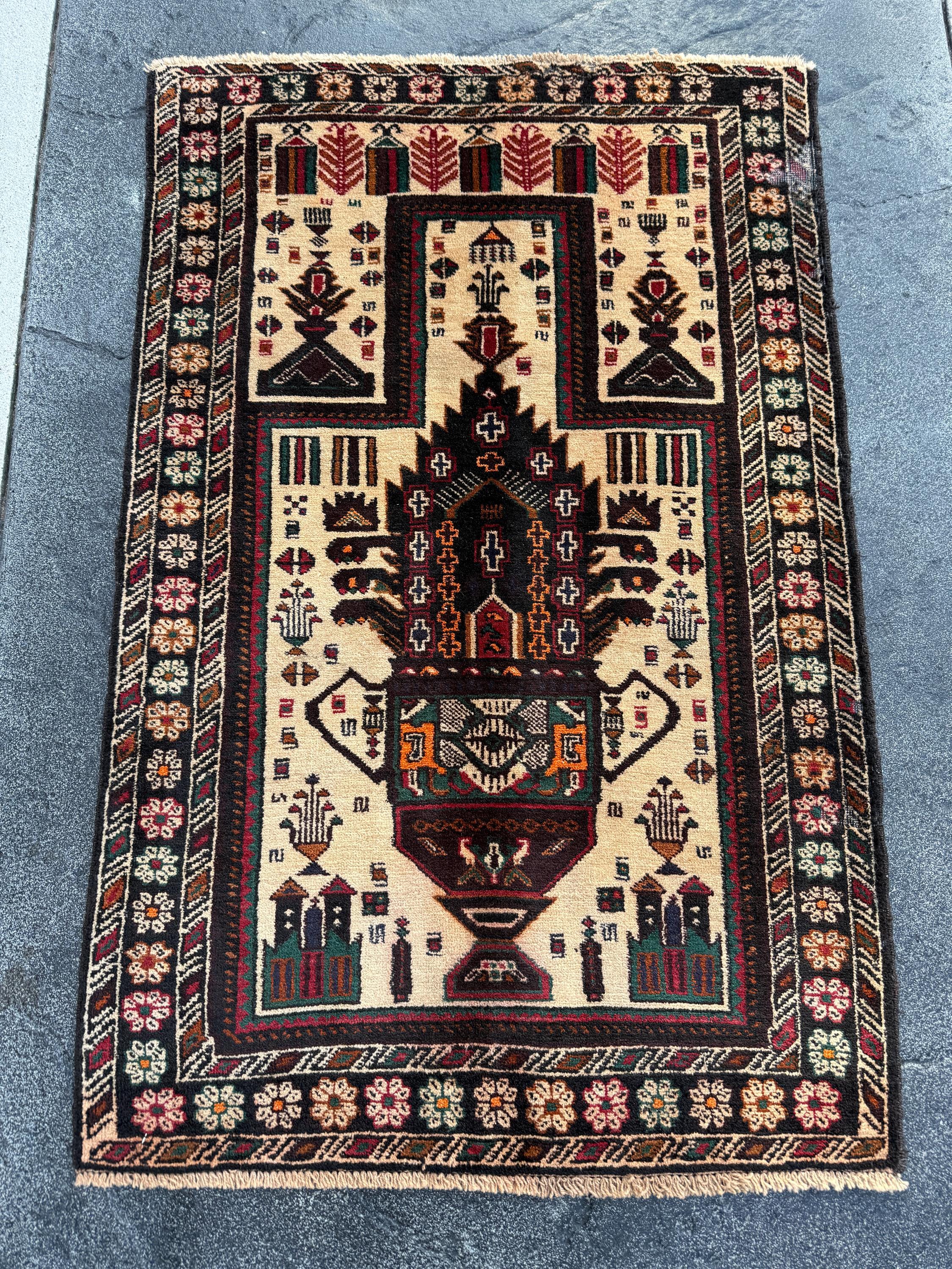 3x4-5 (91x152) ハンドメイド アフガン ヴィンテージ バルーチ ラグ