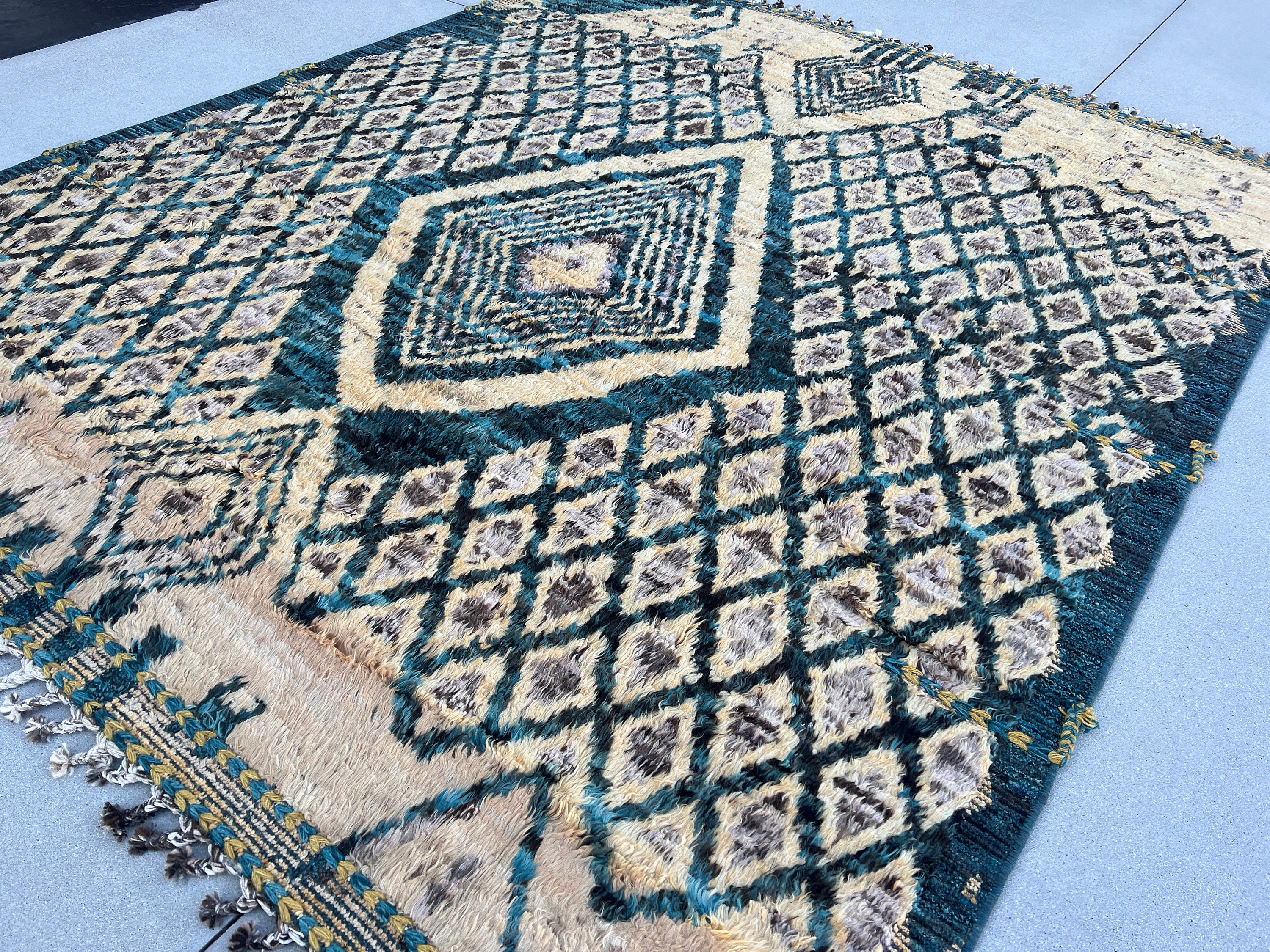 Prussian Rugs 8x10 Handmade Afghan Moroccan Rug | Prussian Baby Blue Beige Cornsilk ...