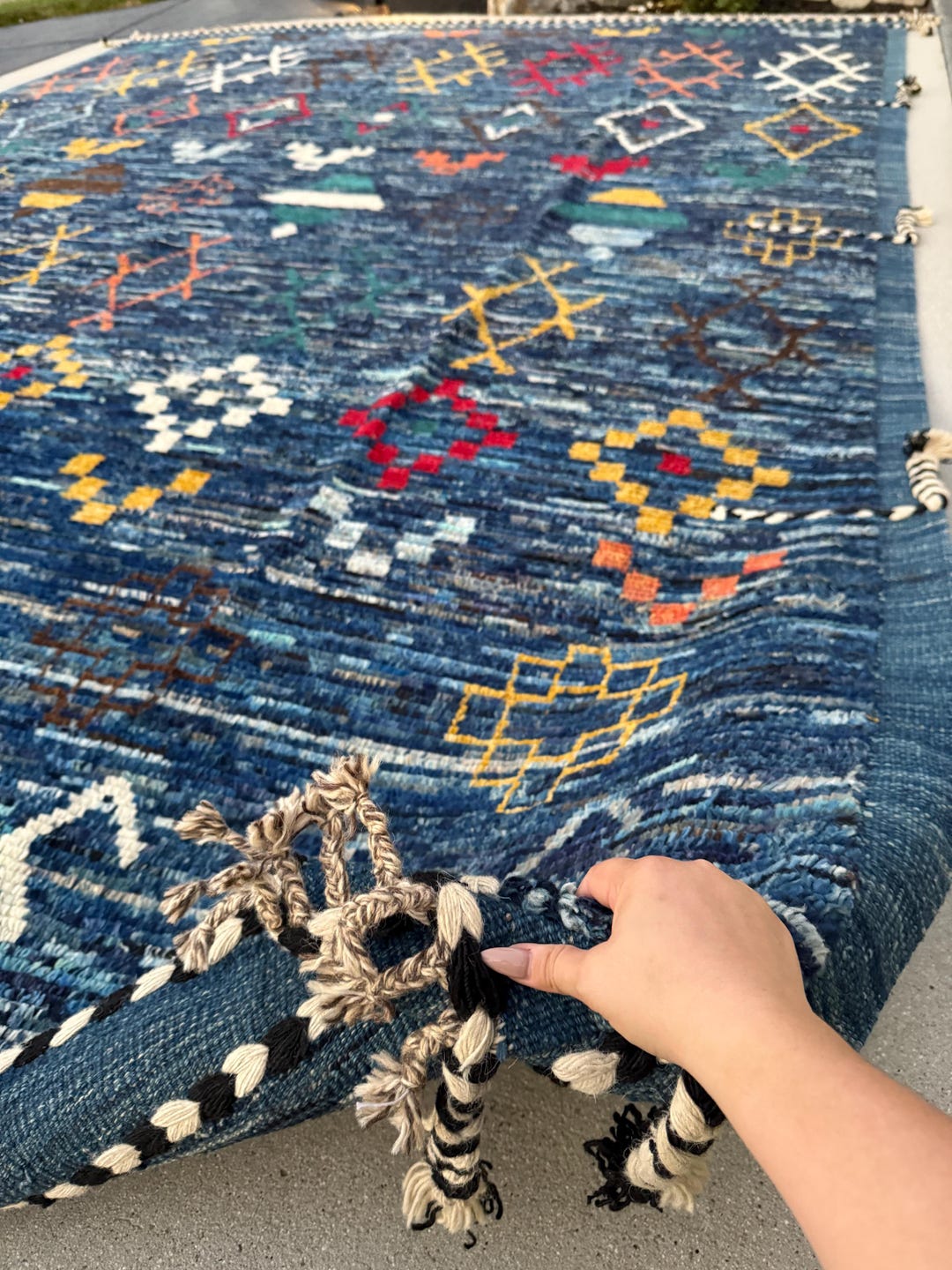 11x14 Handmade Afghan Moroccan Rug | Navy Blue Teal Bright Red 11x14 Handmade Afghan Moroccan Rug | Navy Blue Teal Bright Red