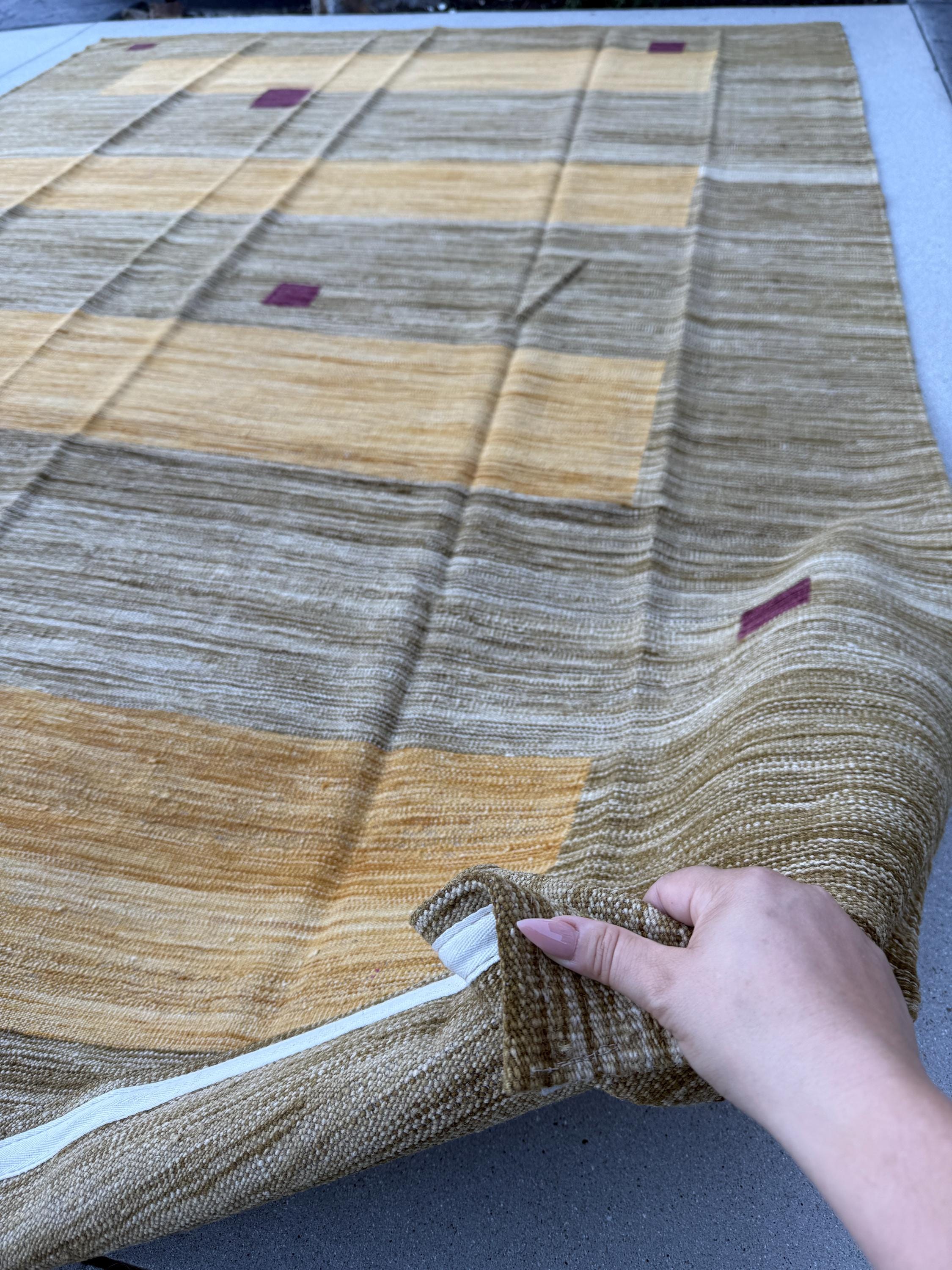 6~7x10 (198x305) Handmade Afghan Kilim Rug | Gold Beige Ivory Plum