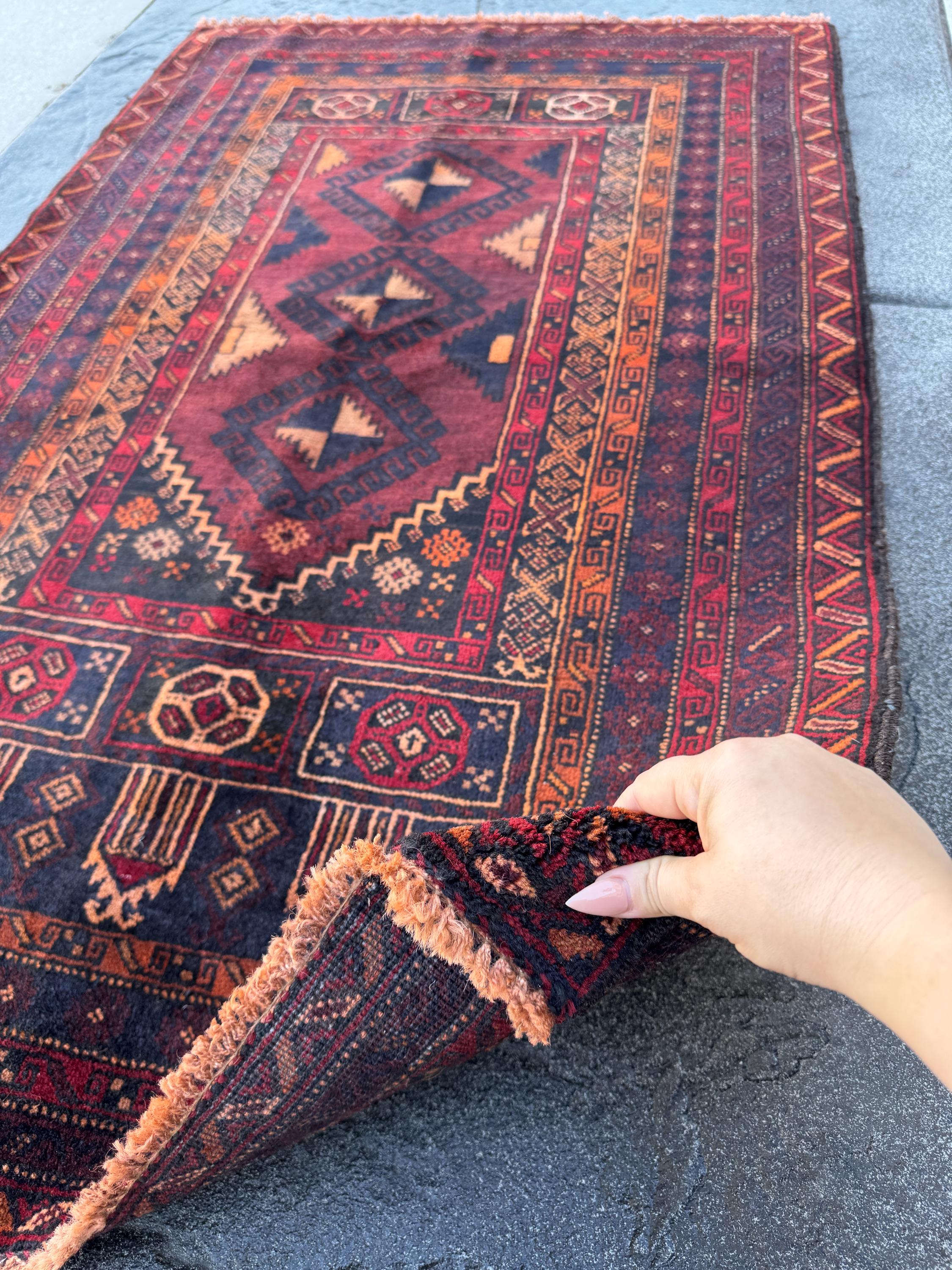 Mid 20th Century Vintage Afghan Baluch Rug, 02'09 X 04'07