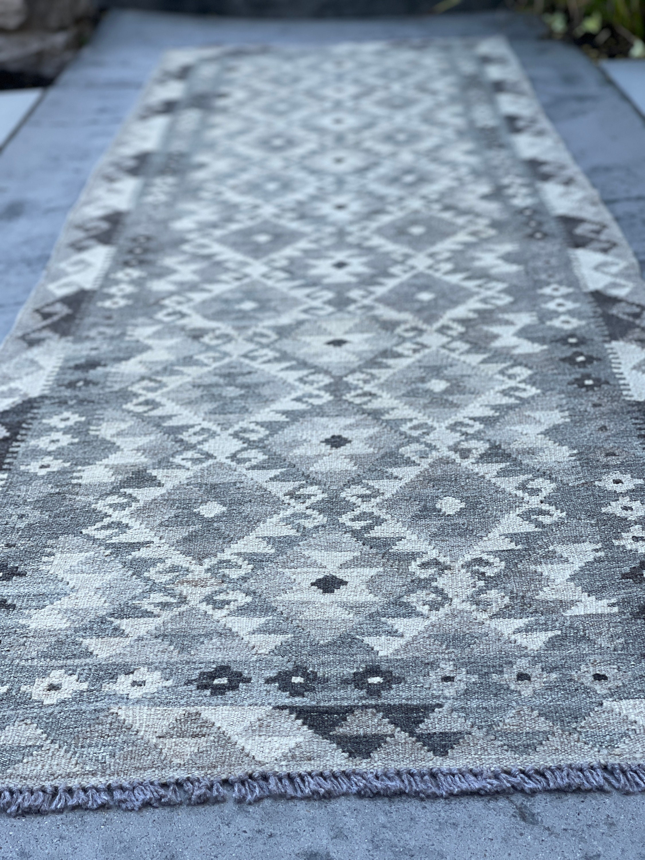 3x10 90x305 Handmade Afghan Kilim Runner Rug Light Grey Etsy UK